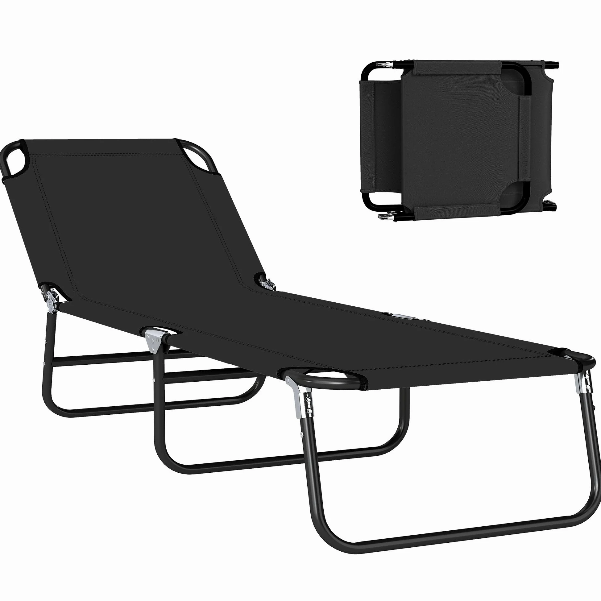 Outsunny Tumbona Plegable Reclinable con Ángulo Ajustable de 5 Posiciones para Jardín Exterior Piscina Terraza Camping Carga 120 kg 188x56x28 cm Negro