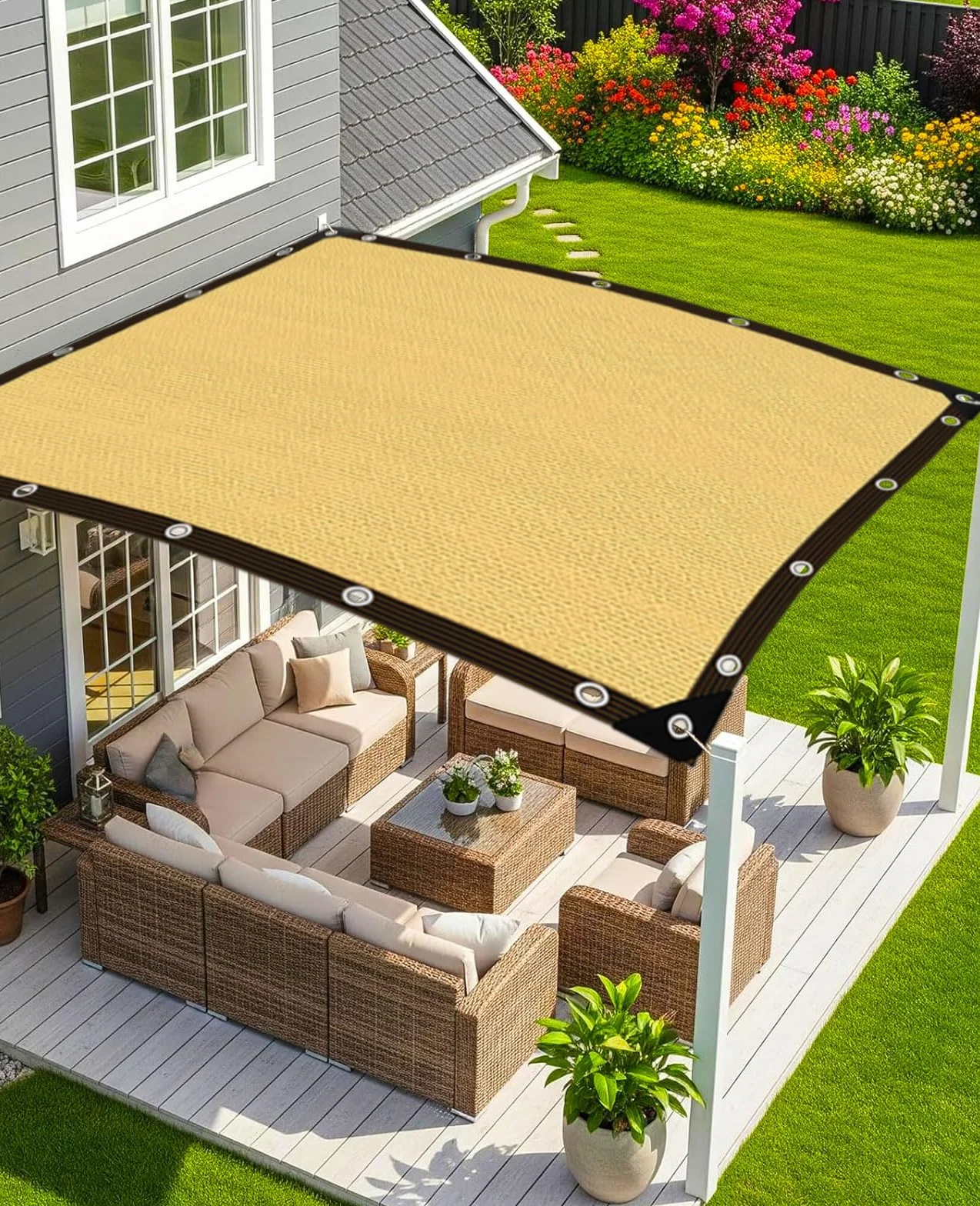Red de Sombra, Malla Sombra 85% UV Toldo Vela de Sombra, PañO de Sombra Invernaderos Cortavientos para Cubrir con Ojales, para Invernadero/Jardín/Pérgola/Patio Césped