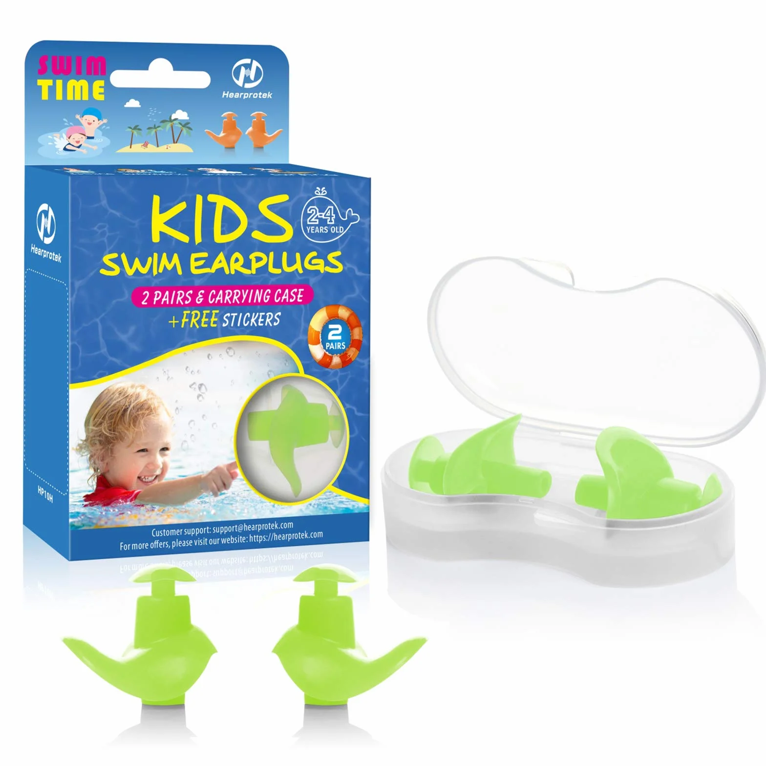 Hearprotek Tapones para los oídos Natación Silicona Reutilizables Impermeables 2 Pares Verde