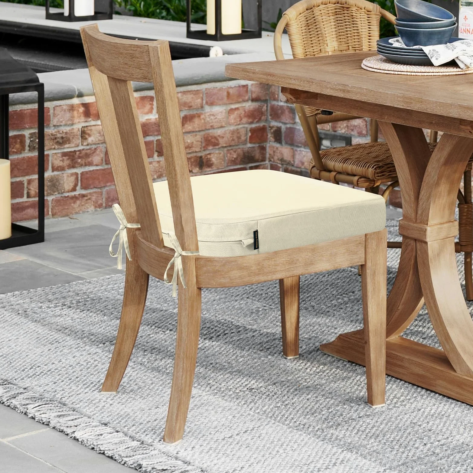Juego de 2 cojines para sillas de jardín de exterior de 7 cm de grosor, impermeables, con lazos, para muebles de exterior, almohadillas para sillas de comedor en forma de U, 50 x 50 cm