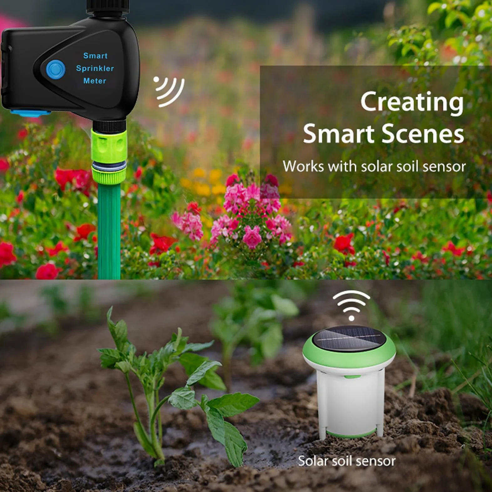 Yosoo Health Gear Temporizador de Aspersor Inteligente ABS WiFi Temporizador de Agua 2,4 GHz con Medidor de Flujo Retardo de Lluvia Controlador de Riego Alimentado por Batería para Riego de Manguera