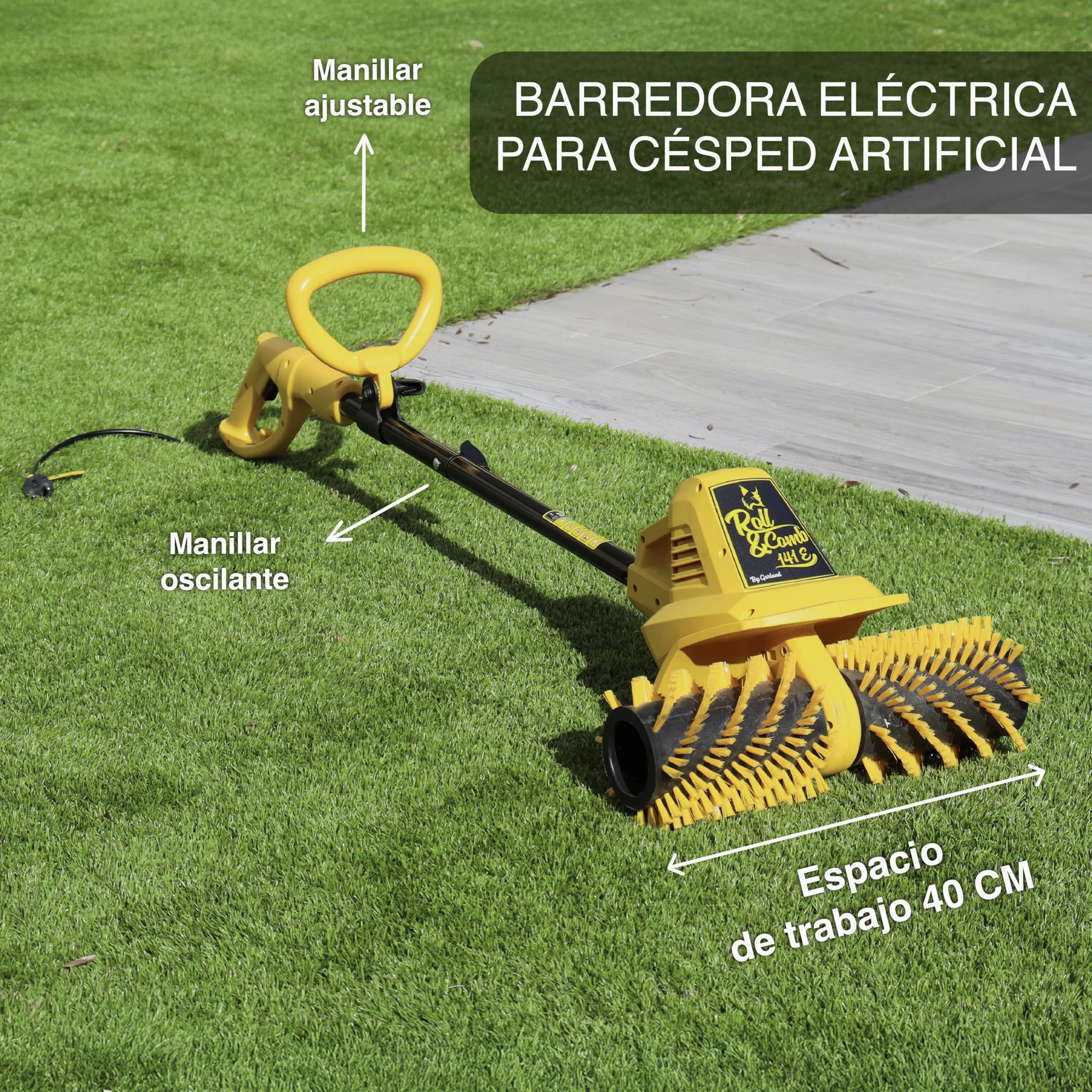 Garland Roll&Comb 141E-V19 - Peinadora/Barredora césped Artificial eléctrica enchufable - 300 W de Potencia, 4'8 kg de Peso y 40 cm de Ancho de Trabajo. con Manillar Plegable.