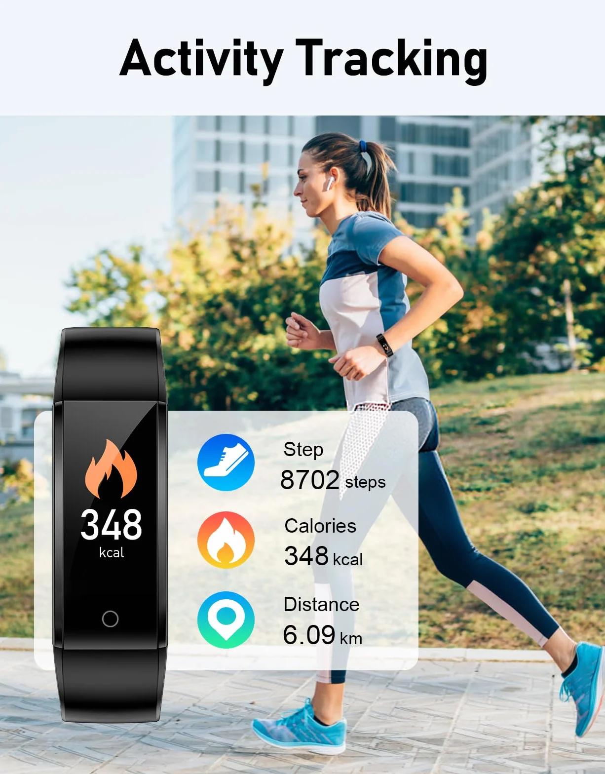 GRV Pulsera de Actividad Sin Bluetooth, Reloj Inteligente Podómetro IP68, Monitor de Sueño Pasos Calorías Distancia