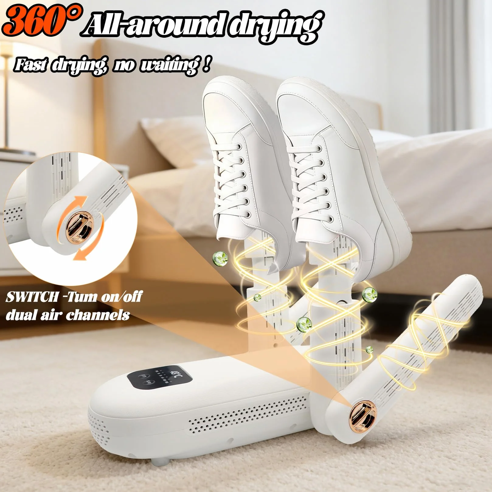 Herbst Secador de zapatos eléctrico con 4 soportes, temporizador ajustable