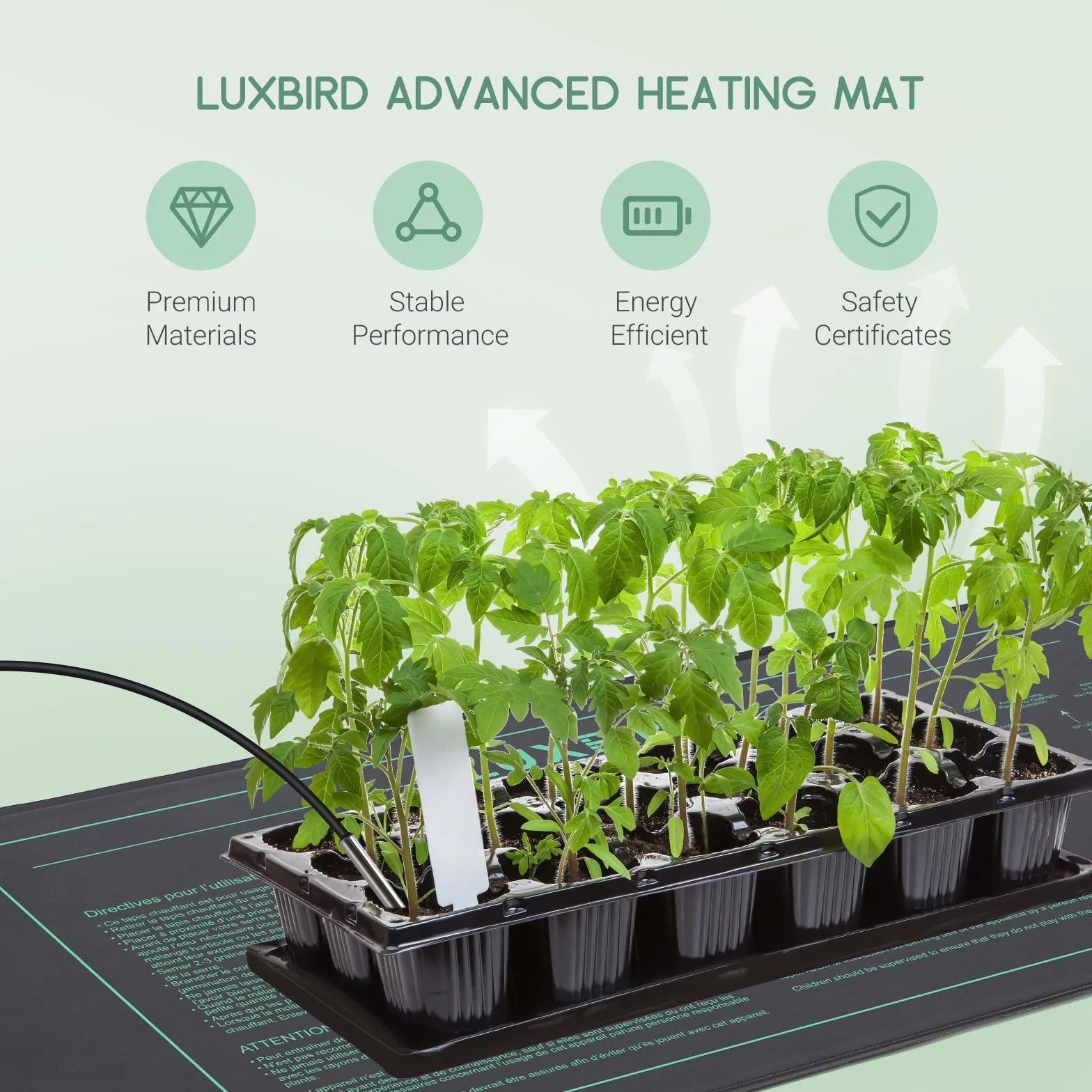 Luxbird Estera Calefactora para Plantas con Termostato Digital, Sonda NTC y Protección IP67, 30W, 52 x 25 cm, Estera térmicas Ideal para Germinación, Invernaderos, Elaboración de Cerveza