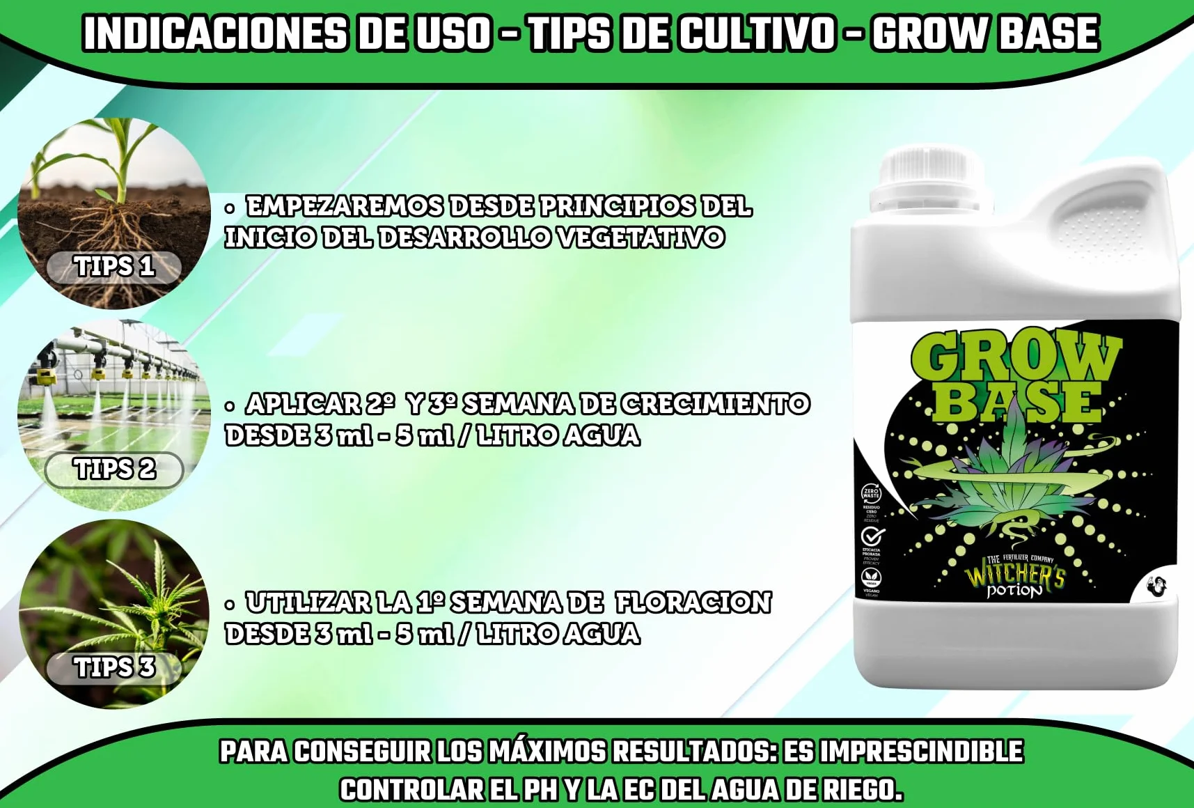 GROW BASE - Witcher's Potion "Cannaboom" (500ml) | Fertilizante Mineral NPK 4-2-4 para Crecimiento Vegetativo | Plantas Verdes, Sanas y Rápidas con Micronutrientes Quelatados