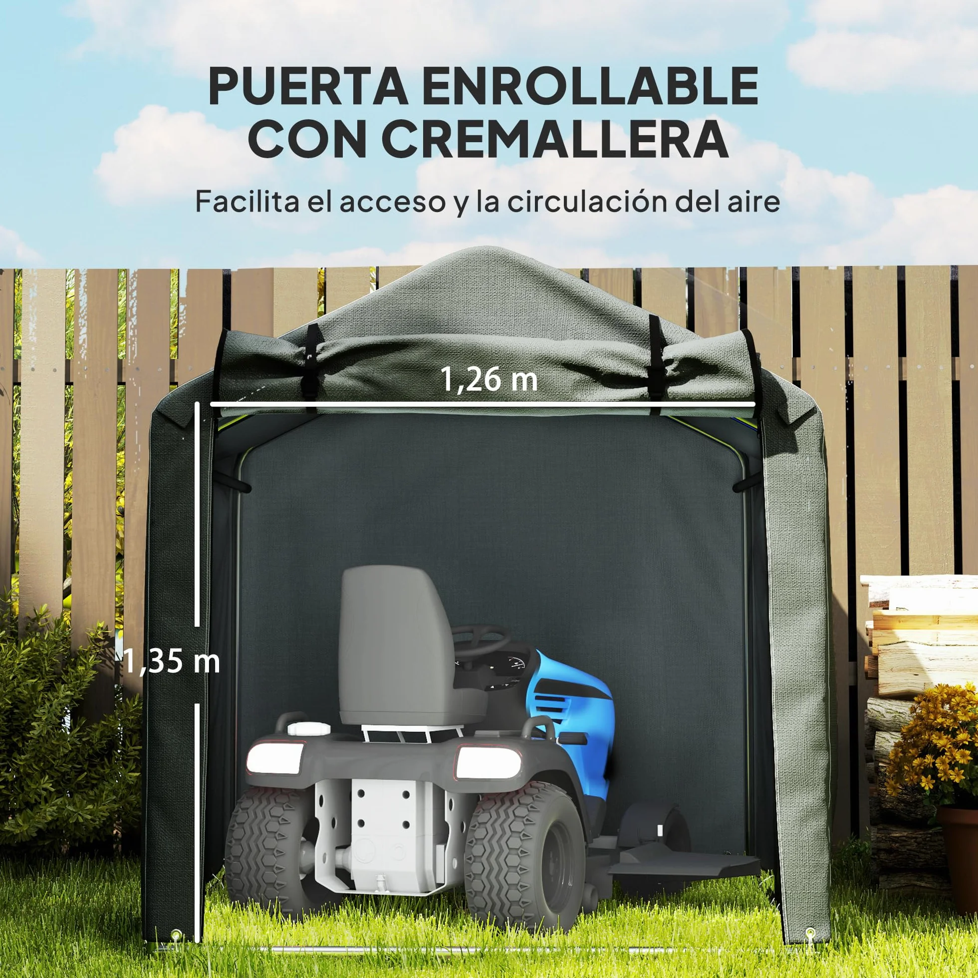 Outsunny Carpa de Jardín Exterior para Herramientas Bicicletas 2,2x1,57x1,65 m, Cobertizo Exterior con Puerta Desmontable con Cremallera, Impermeable, Anti-UV, Garaje Portátil, Gris Oscuro