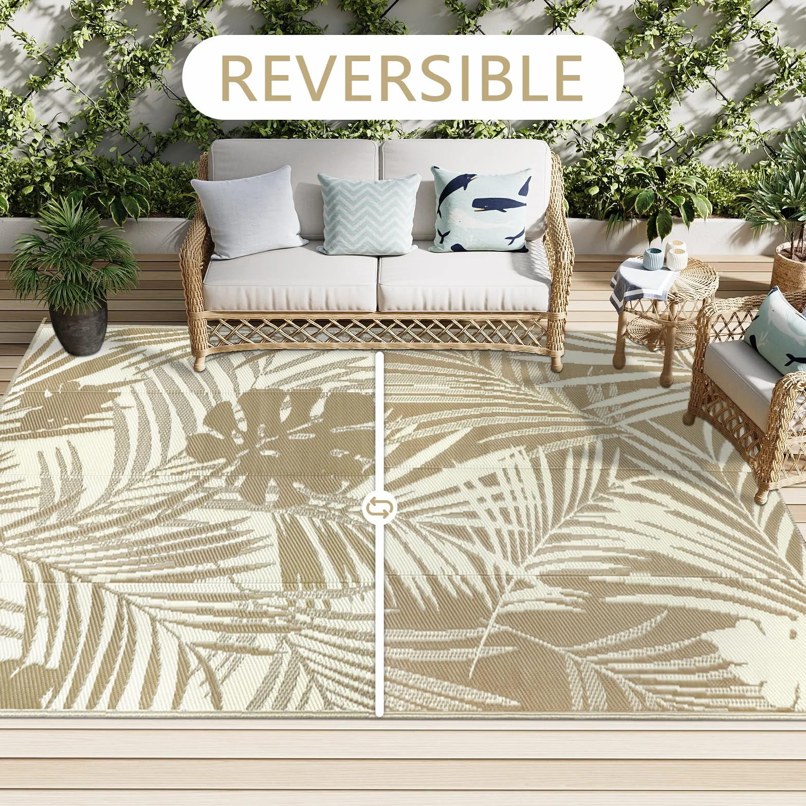 Famibay Alfombras exteriores impermeables, paja de plástico reversible, manta de picnic portátil para jardín, camping, balcón, terraza, patio, porche, playa, barbacoa