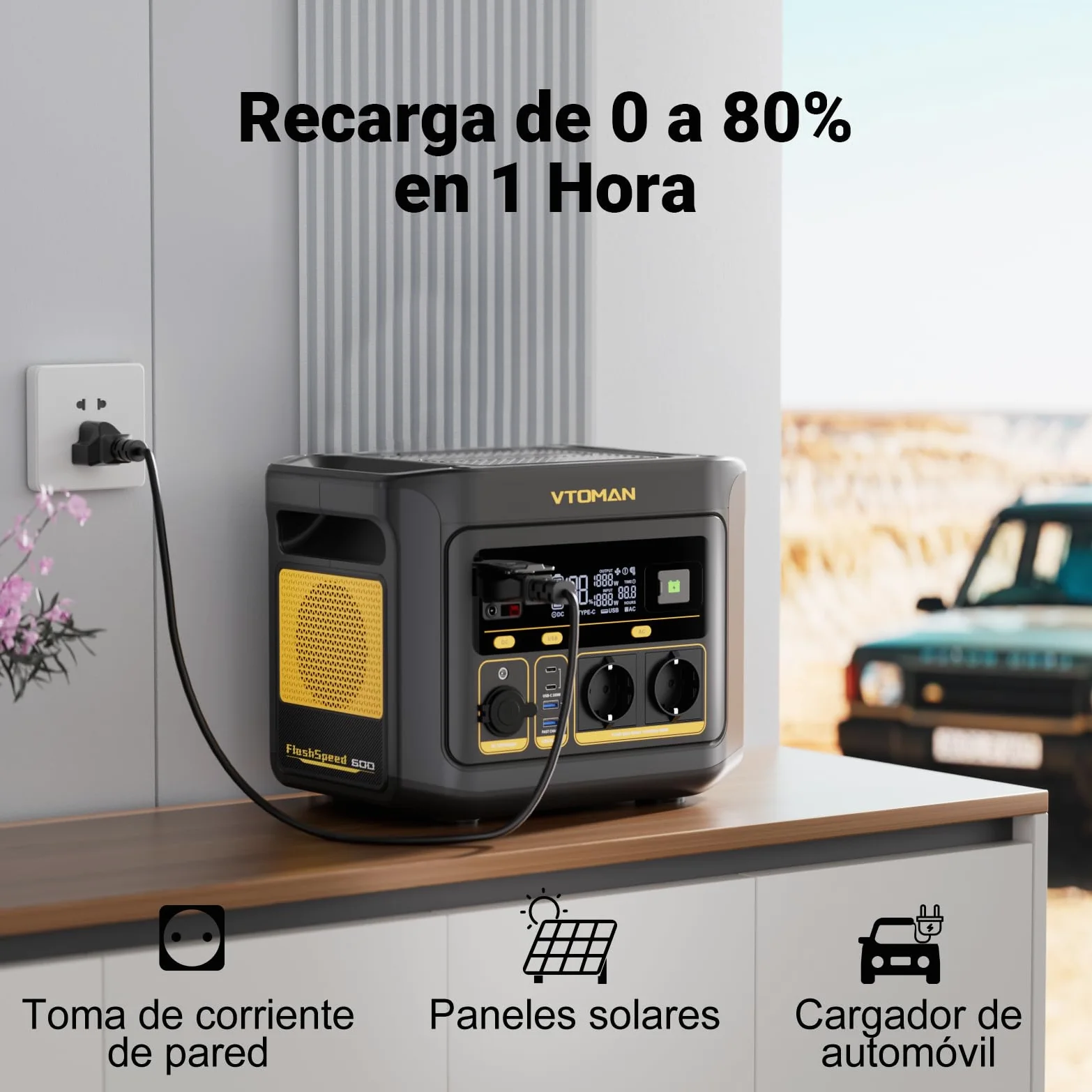 VTOMAN FlashSpeed 600 Estación de Energía Portátil, 499Wh, Carga Rápido | 2 CA Salidas de 600W (Pico 1200W), LiFePO4 Batería Solar Generador, Campaing, Emergencia, Jardín, Apagones