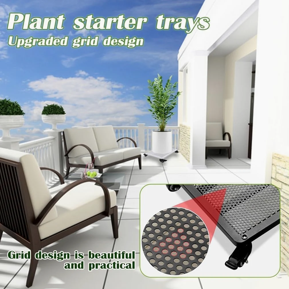 Bandeja rodante para plantas con ruedas, base móvil para macetas, polea rectangular de hierro, soporte para plantas de interior, 35 x 35 cm