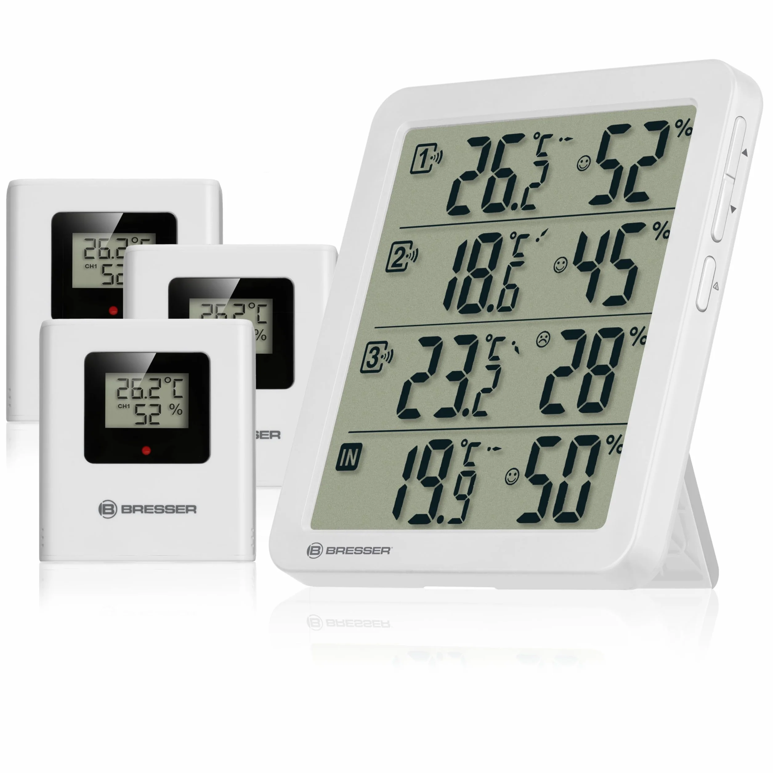 Bresser Termo-Higrómetro Set con 3 Sensores Inalámbricos Temperatura Humedad Pantalla Alarma