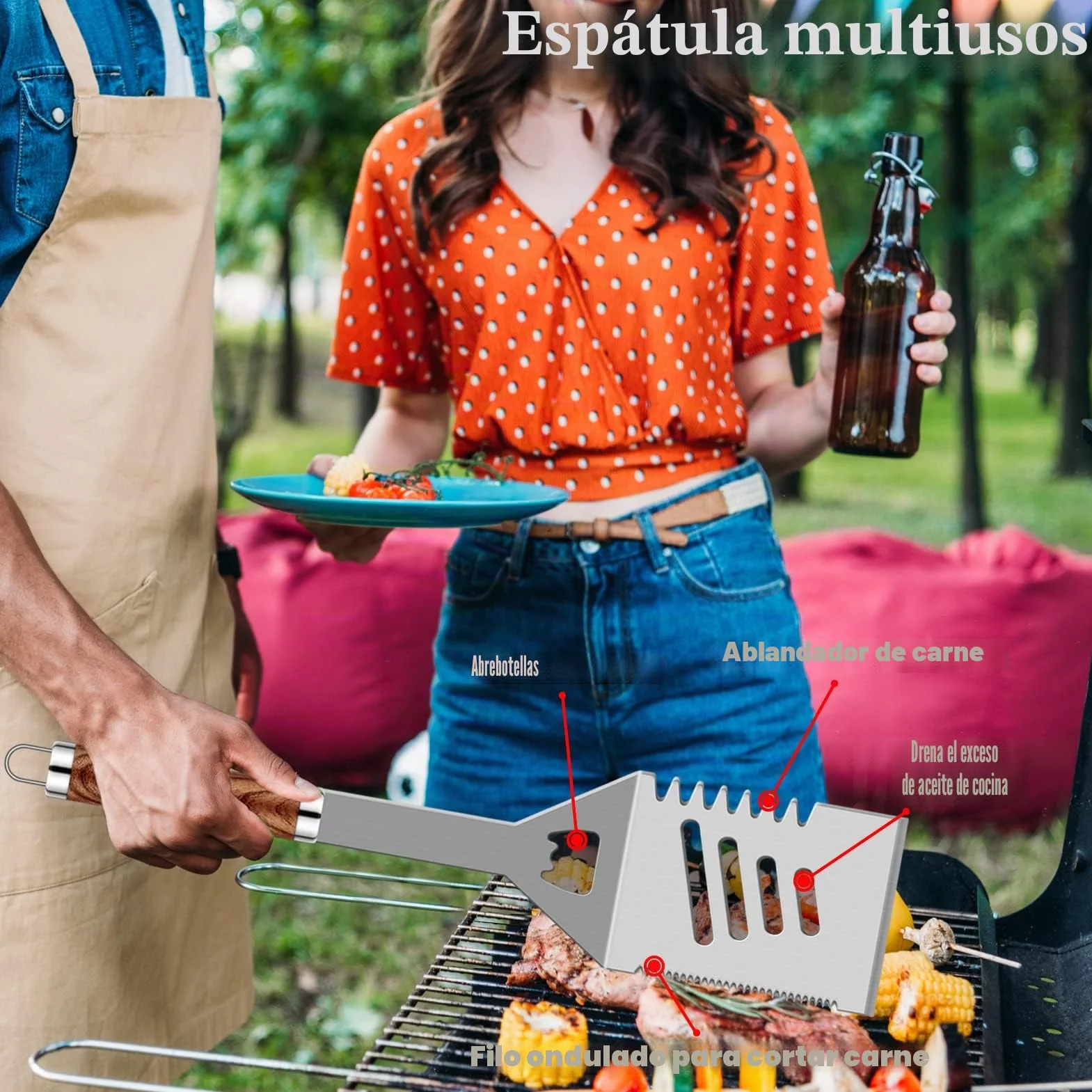 Grilliance Utensilios para Barbacoa de 30 Piezas, Kit de Accesorios para Parrilla de Acero Inoxidable para Hombres, Juego de Herramientas Profesionales para Parrilla con Bolsa de Transporte, marrón