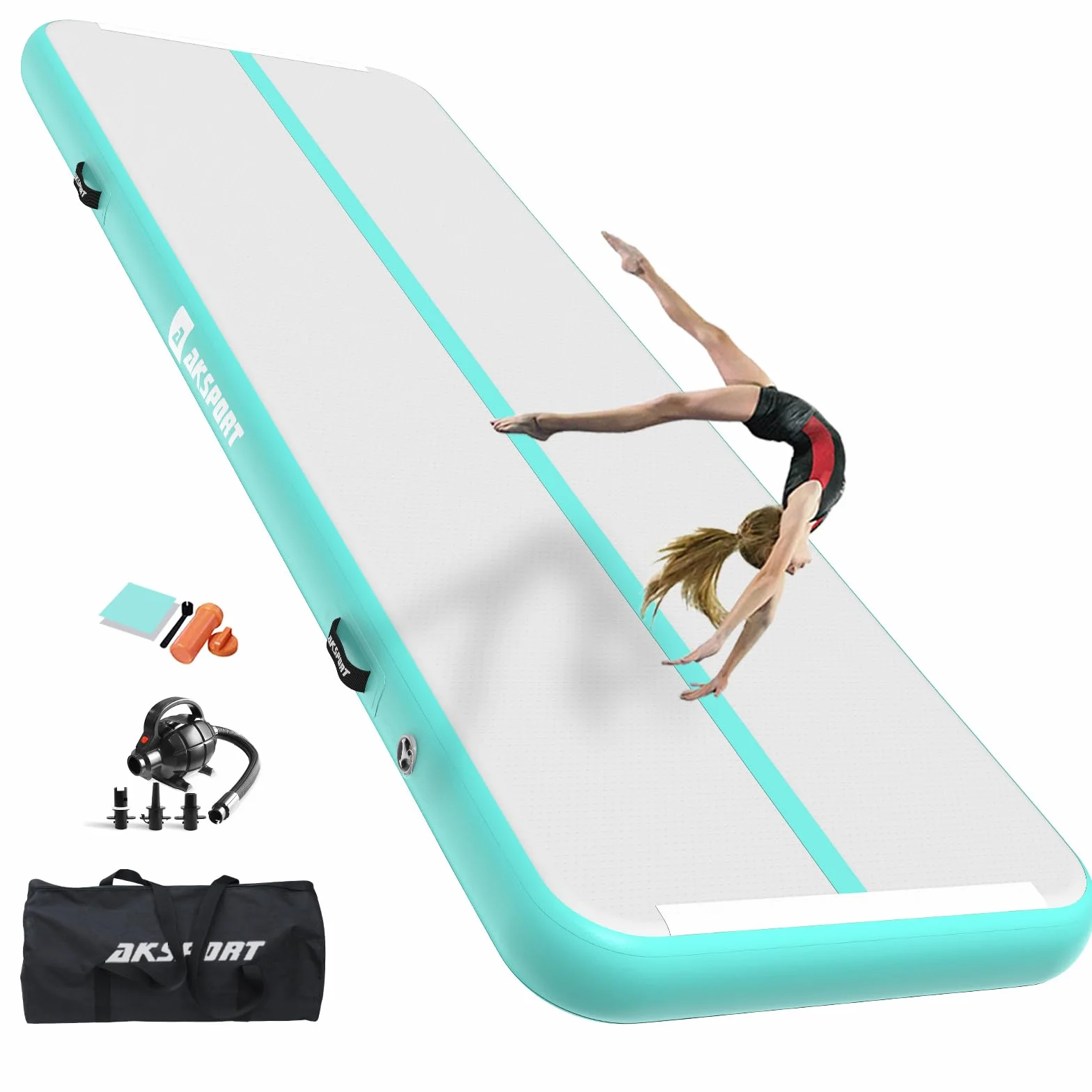 AKSPORT Esterilla hinchable de aire para tumbling, 3/4/5/6 m, 10/20 cm alto, con bomba