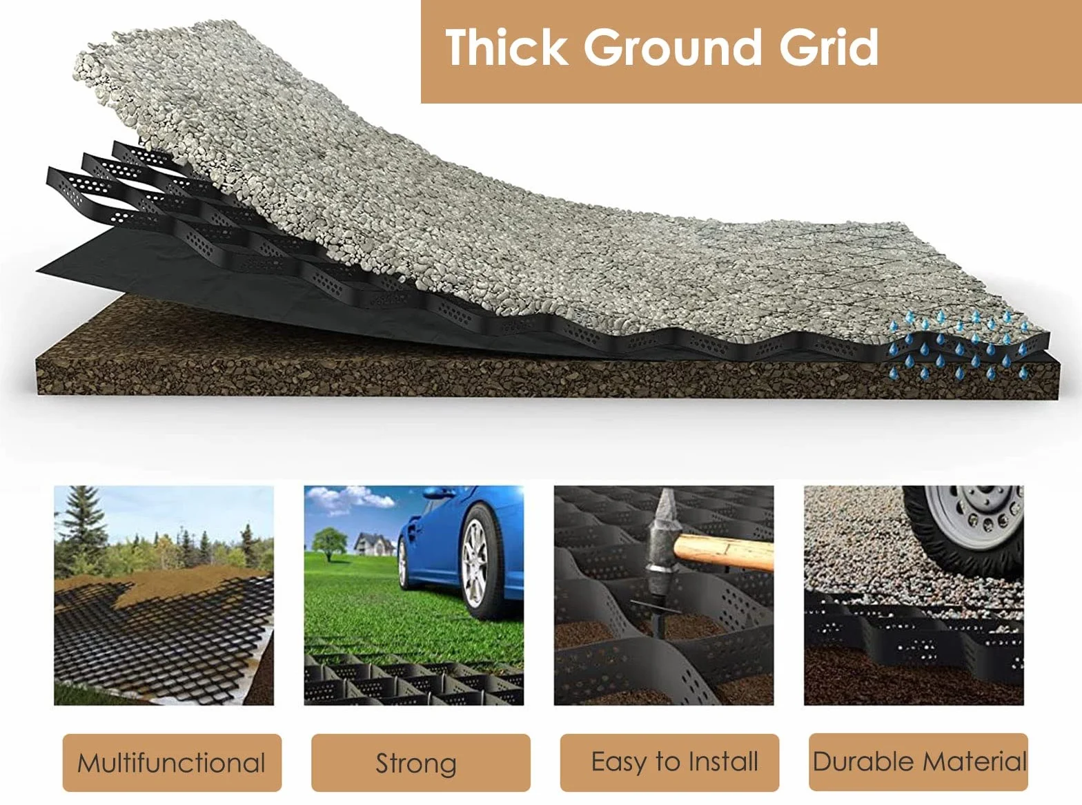 Geocelda Estabilizador para Grava Piedra Calzada/Estacionamiento/Jardín Cuadrícula Geográfica Rejilla de Tierra, Rejilla de Estabilización de Grava de Servicio Pesado, Geomalla Plegable Flexible, 2 Pu