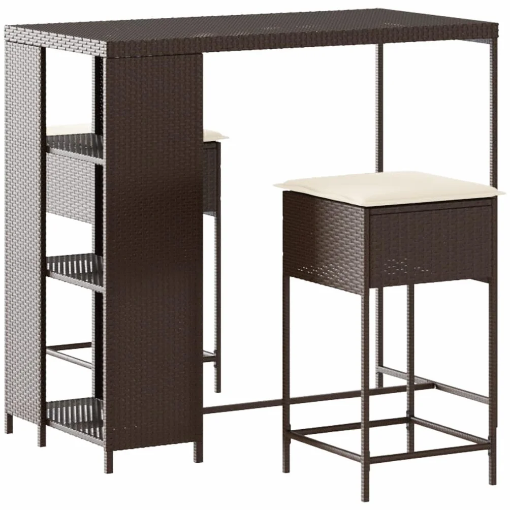 vidaXL Juego de Bar de jardín de 3 Piezas con Cojines ratán PE marrón, Mesa Alta y taburetes de Exterior, Juego de Bar, Juego de Muebles