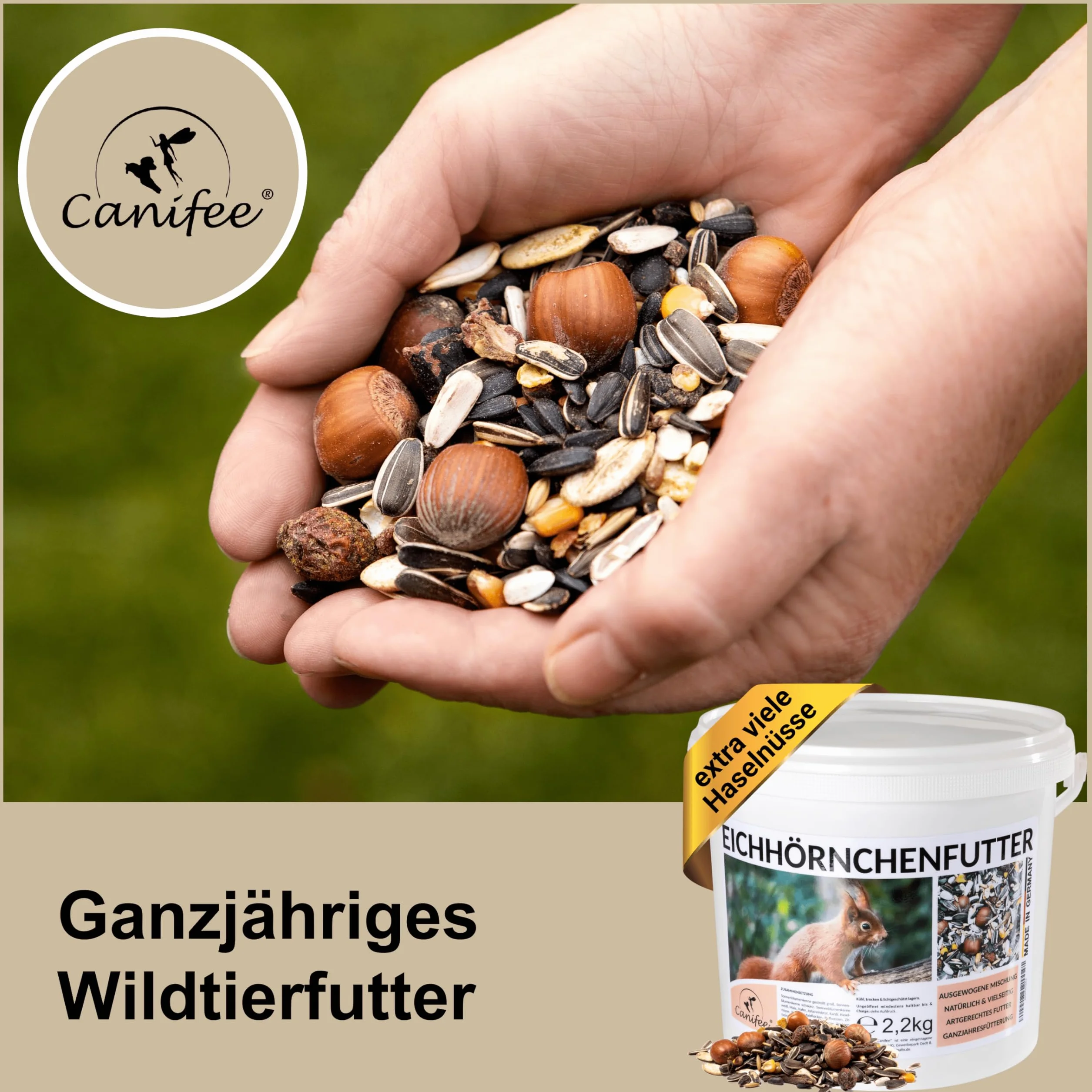 Comida para Ardillas 2,2 kg, alimento Natural para Animales Silvestres como Mezcla Anual. Alimento de Todo el año con un Extra de avellanas, también Apto para Ardillas listadas