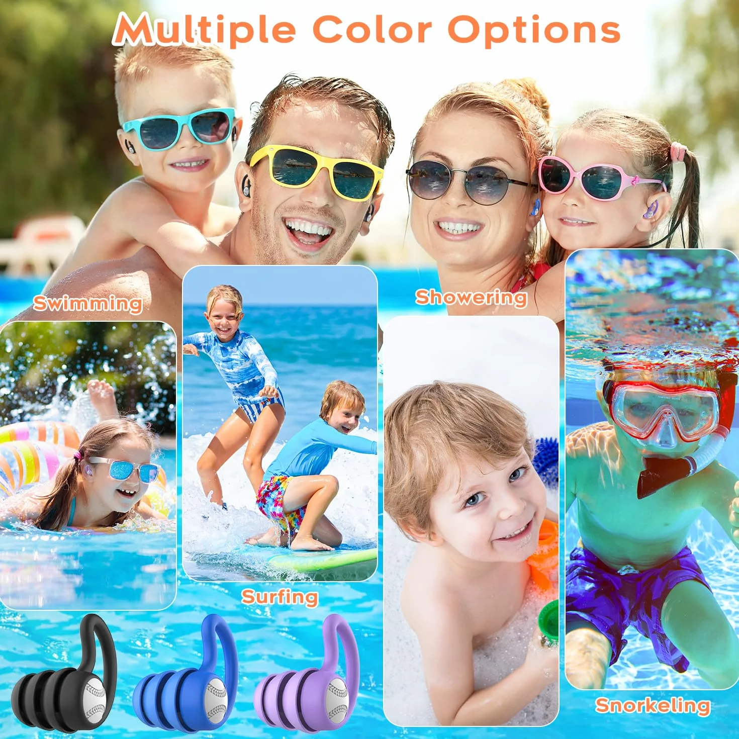 Tapones para los Oídos para Natación para Niños 2-9 años 3 Pares Silicona Suave Reutilizables Nadar