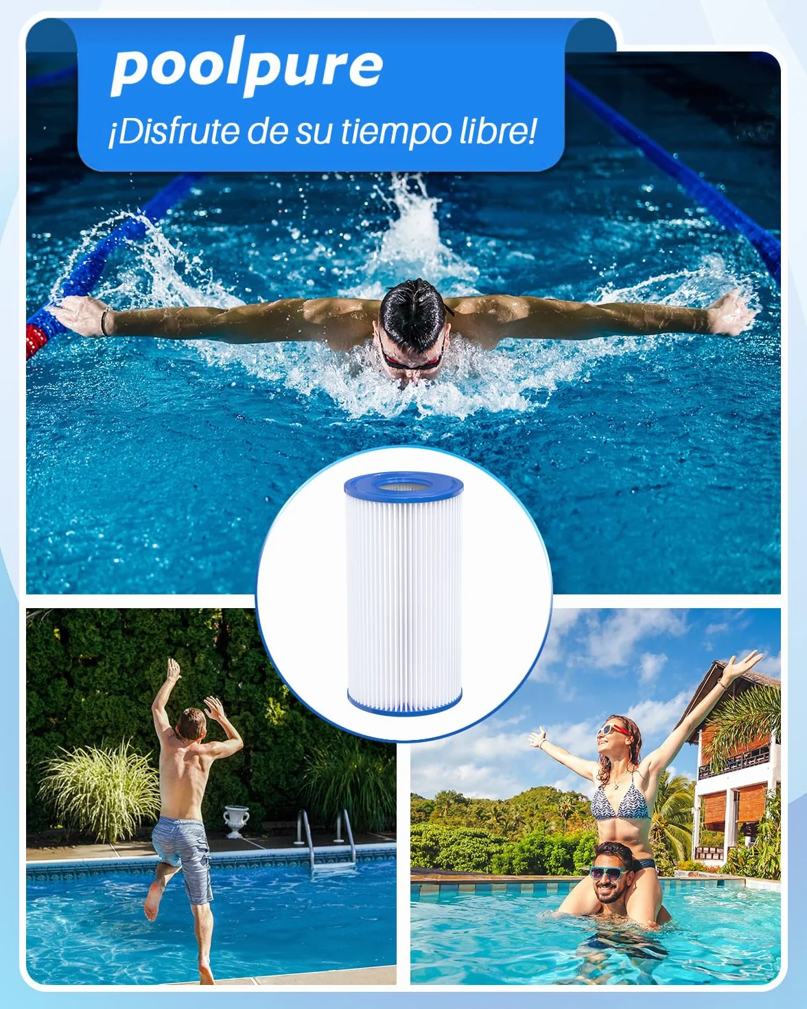POOLPURE - Filtro de Repuesto para Tipo A o C, Compatible con Bombas Intex 29000E/59900E, filtros de fácil Ajuste para Piscinas de jardín, con Olas o sobre el Suelo, Paquete de 4 Unidades