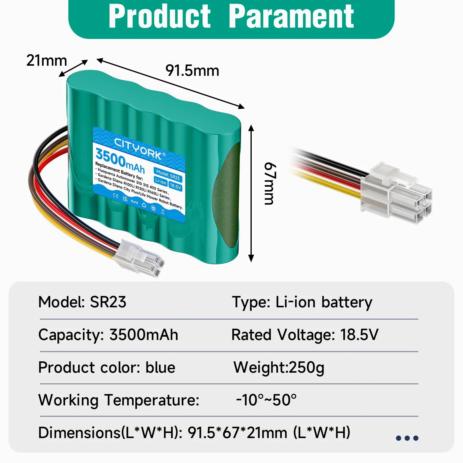CITYORK 3500mAh Batería de Repuesto para Robot cortacésped Husqvarna Automower 310 315, Gardena Sileno R100Li R130Li R160Li, Gardena Sileno+ City/Life (18,5 V, Iones de Litio)