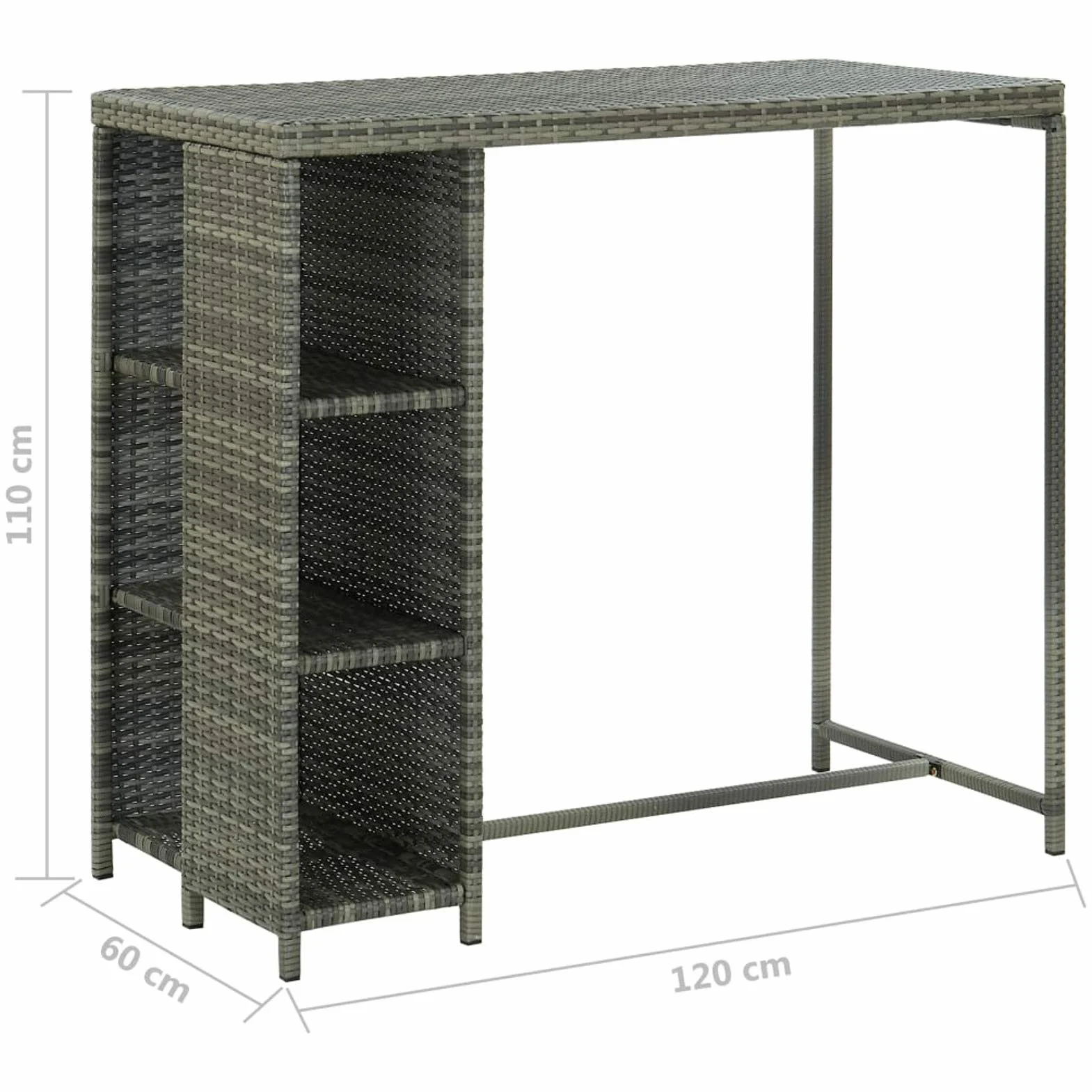Festnight Juego de Bar de Mimbre para Exteriores de 5 Piezas, Mesas Altas y 4 Taburetes con Cojines, Muebles de Bar Jardín Exterior, Mesa con Tapa Lisa y Estante de Almacenamiento Gris#3
