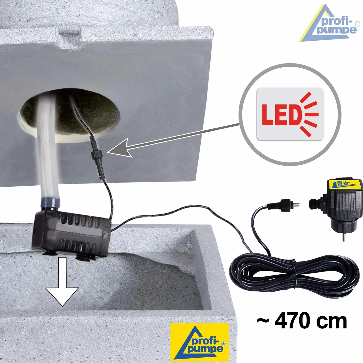 Fuente de Jardin Fuente de Agua esferica 230 V Fuente Decorativa para Jardin, terraza, Balcon con luz LED, Gris Claro