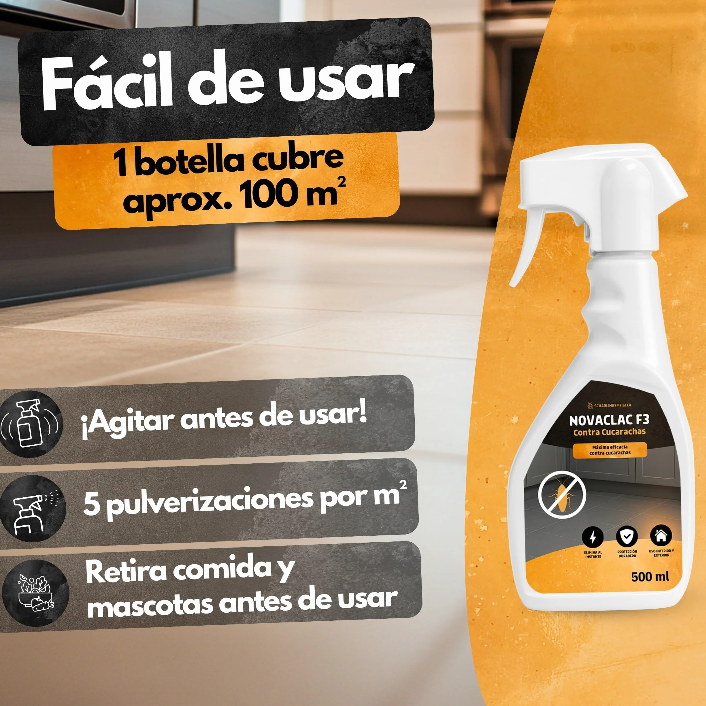 Panteer NOVACLAC F3 Mata Hormigas – 500 ml Spray Insecticida Profesional PT18 – Elimina Hormigas al Instante – Protección Duradera – Uso Interior y Exterior – Calidad Europea formulada para España