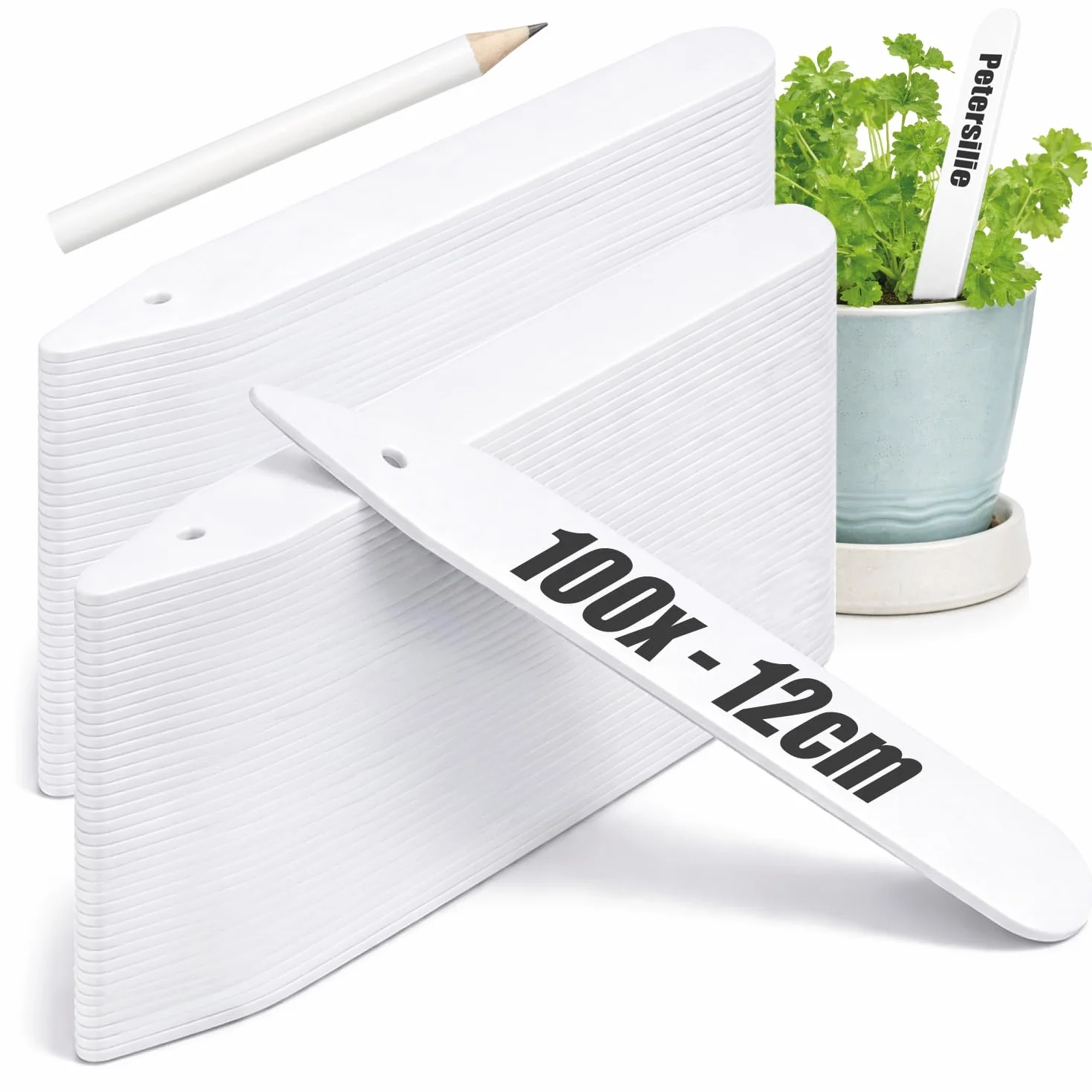com-four® 100x Etiquetas para Plantas con lápiz - Etiquetas enchufables de 12 cm para Habitaciones, Balcones, Jardines - Tapones para Plantas para etiquetar (100 Piezas - Blanco - 12cm)