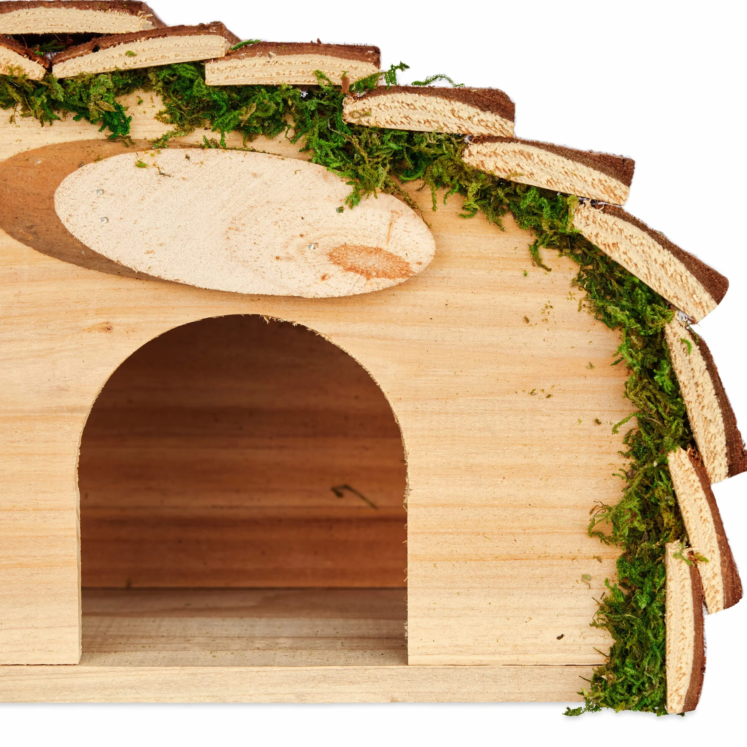 Relaxdays Casa Erizo Madera, Cueva Animales con Suelo, Corteza y Musgo, Refugio Hibernación, 18x34x17 cm, Marrón Natural
