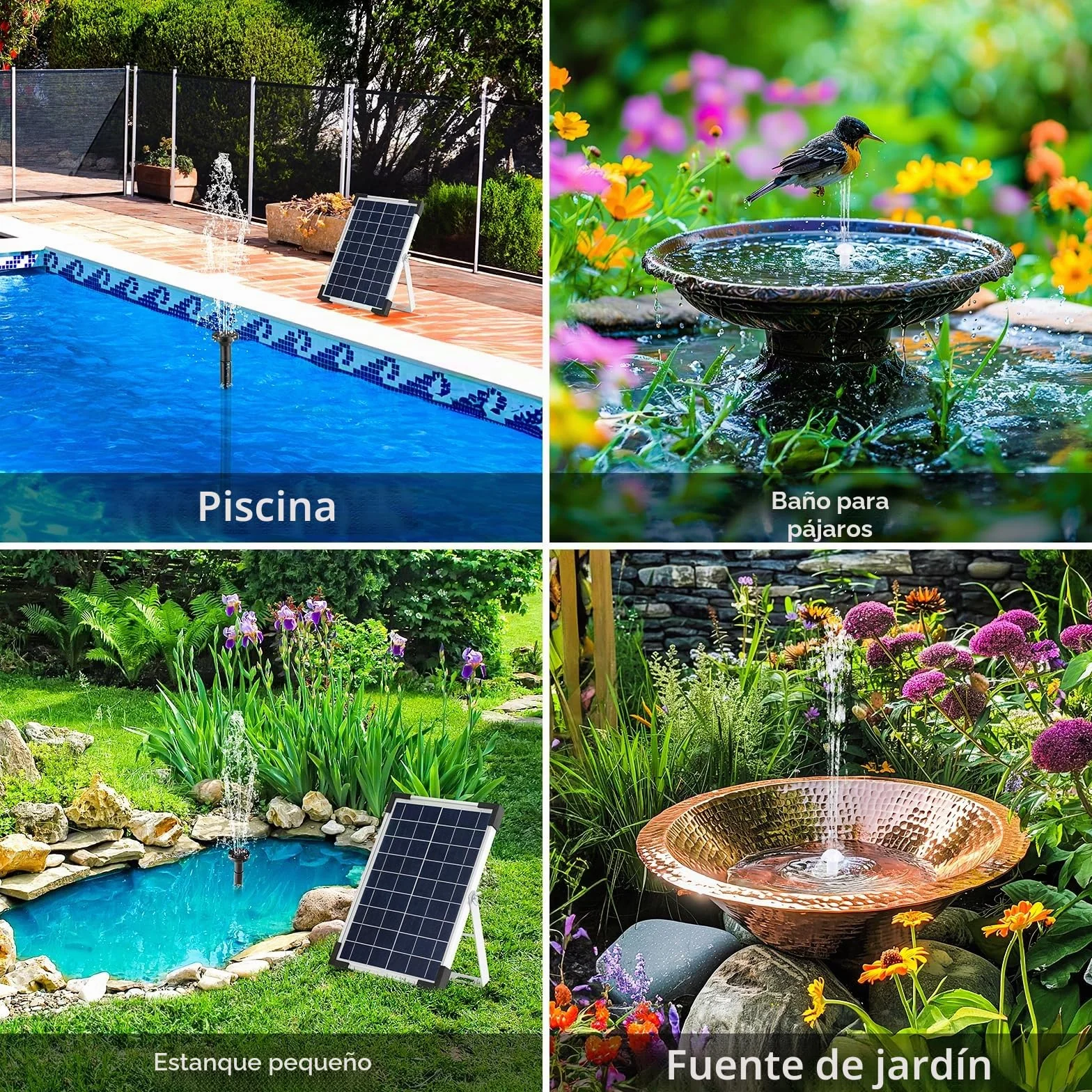 Bomba Solar para Estanque de 5 W, 170 L/h, con Tubería de Agua de 1 m, 9 Boquillas y Cable de 3,25 m, Ideal para Estanques, Fuentes, Cascadas y Piscinas