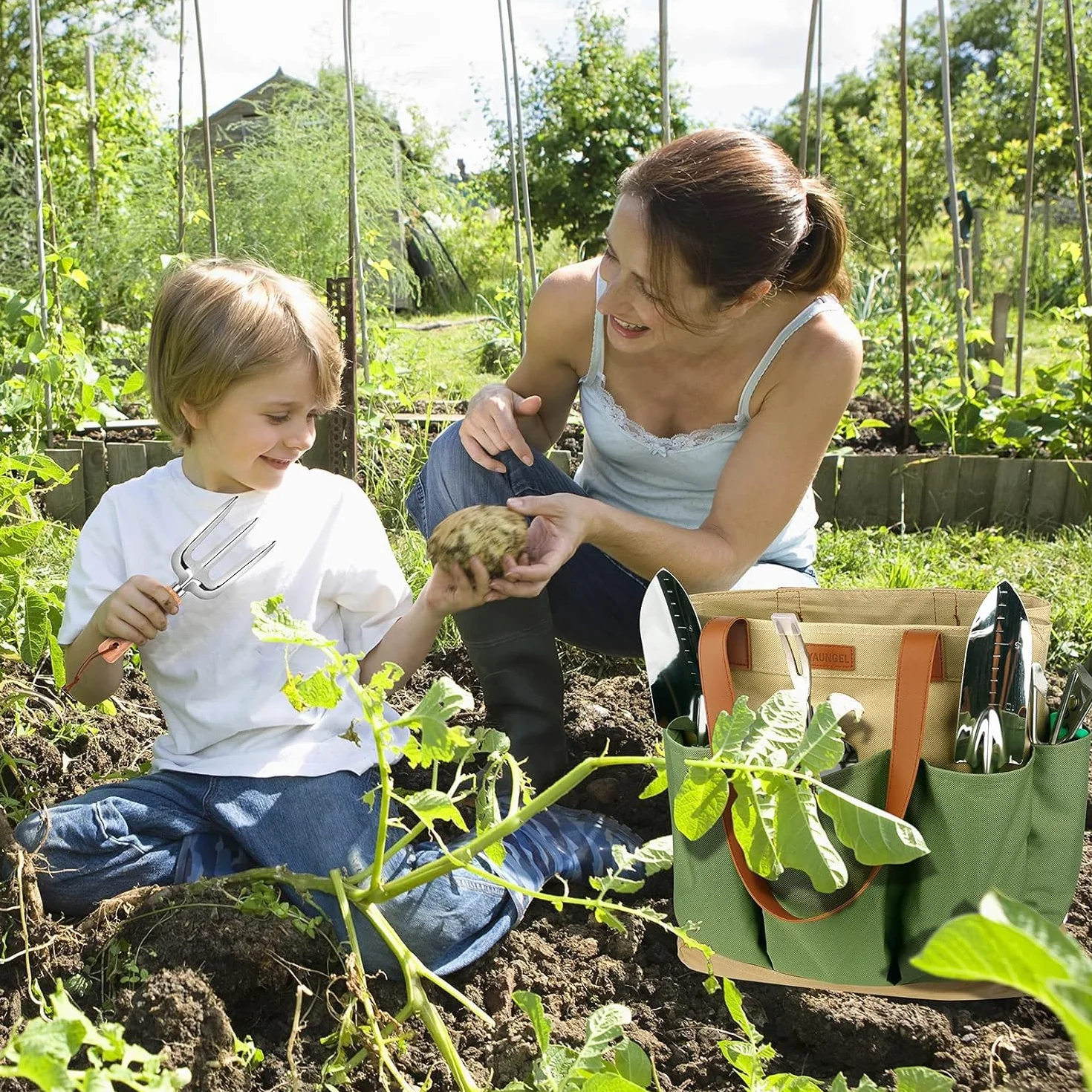 YAUNGEL Juego de Herramientas de jardinería, 10 Piezas de Acero Inoxidable de Uso Pesado con Mango de Madera Antideslizante - Regalos para Mujeres y Hombres, Verde