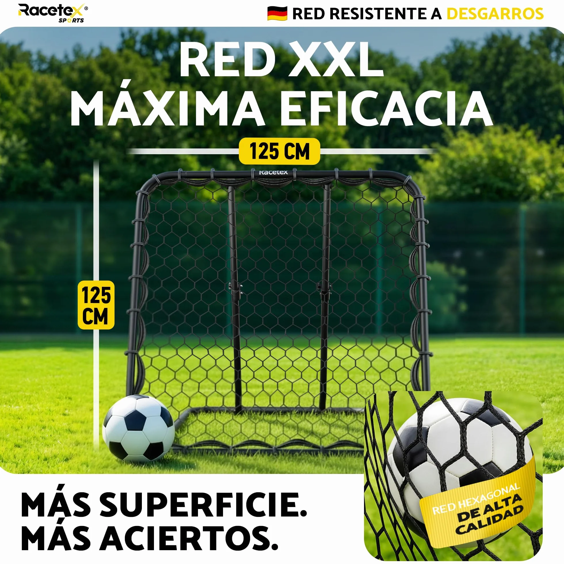 Racetex Rebounder para fútbol XXL 125 cm x 125 cm con ángulo ajustable