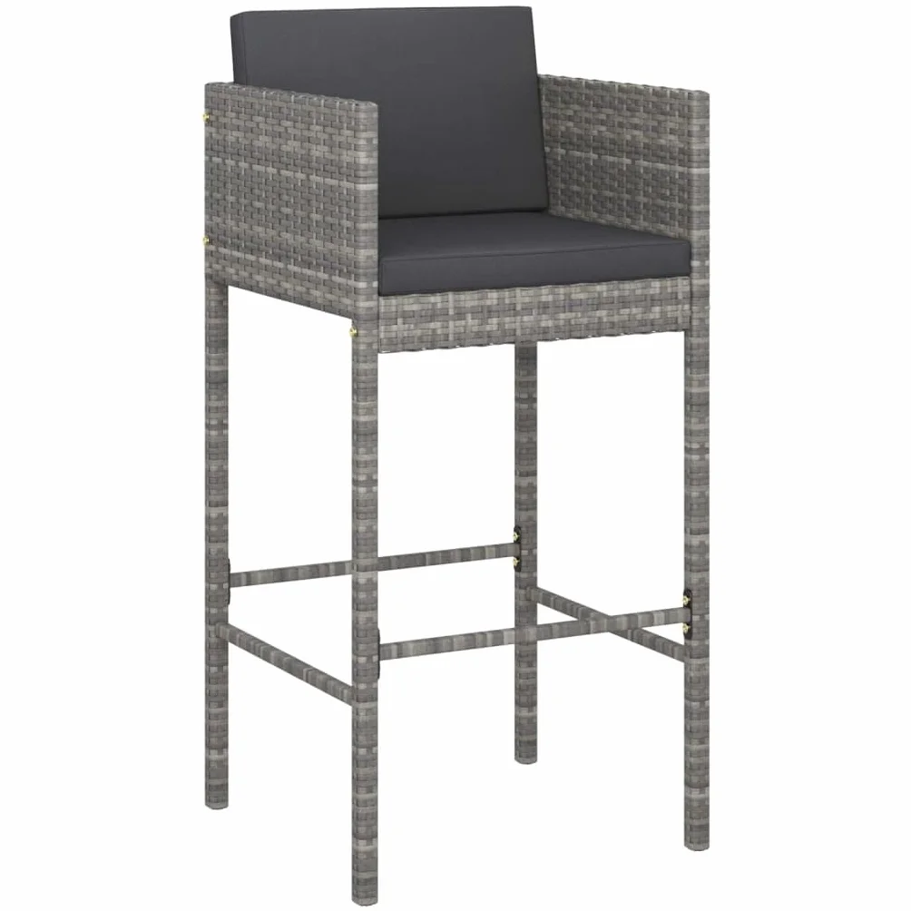 vidaXL Set de Muebles Bar Jardín 3 Piezas y Cojines Mesa Silla Asiento Patio Terraza Balcón Barra Bistró Muebles Mobiliario Ratán Sintético Gris