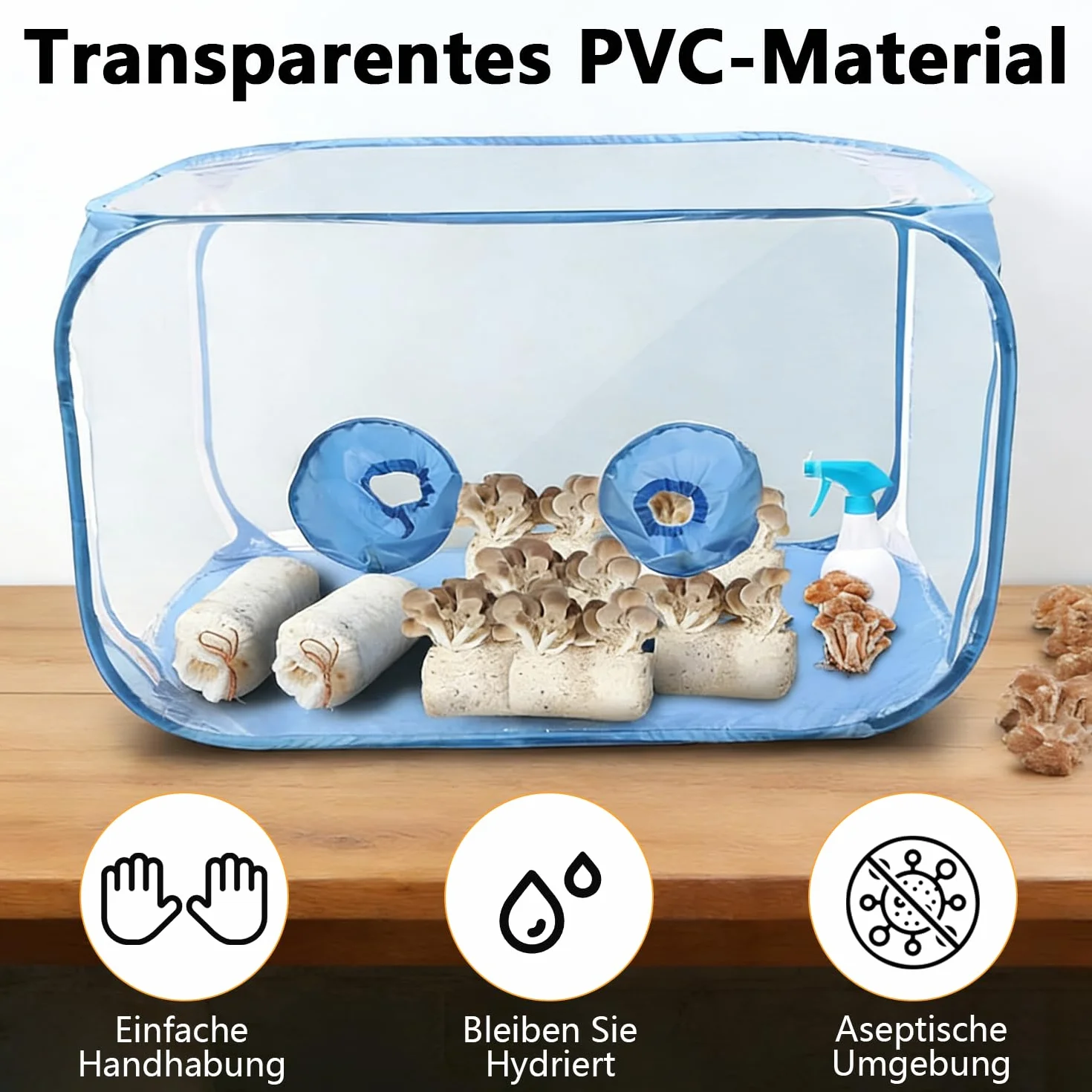 Crecimiento de setas, tienda de campaña portátil y plegable con dos aberturas para brazos para hongos como hongos Enoki, hongos medicinales, hongos en general (azul)