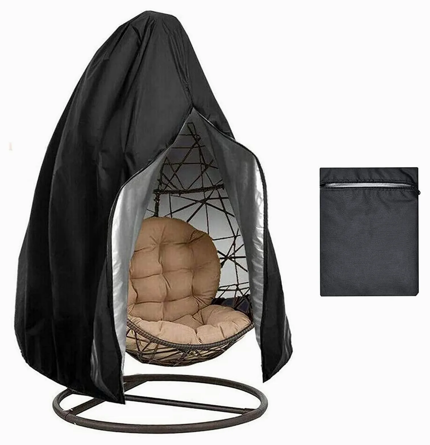 Funda para silla colgante, funda impermeable para silla de huevo, funda protectora para muebles de jardín, color negro, 231 x 200 cm