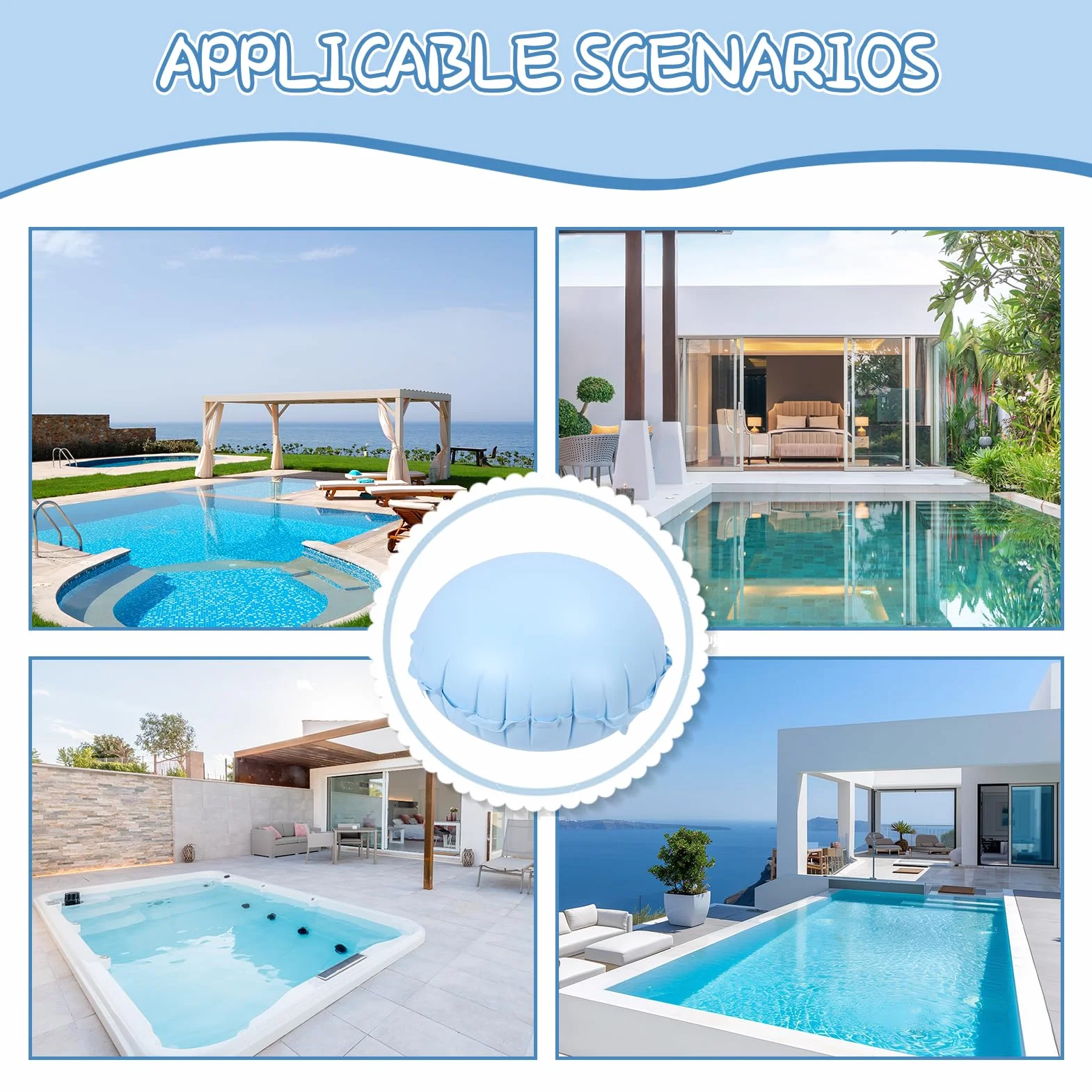 Cojín de invierno grueso de PVC para piscina, tamaño XXL, 120 x 120 cm, impermeable, forma redonda, almohada de aire para piscina, accesorios inflables con válvula de seguridad