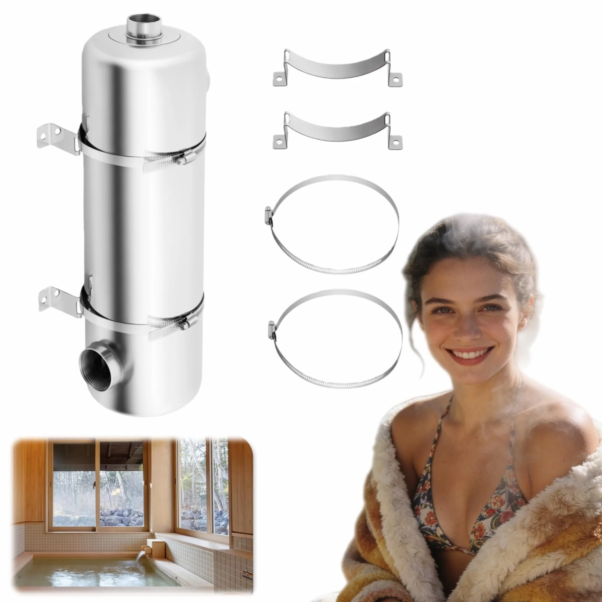 Intercambiador de calor de piscina de 60 kW, bomba de calor de acero inoxidable y resistencia al agua salada con flujo de agua de piscina de 250 l/min y flujo de agua caliente de 30 l/min,