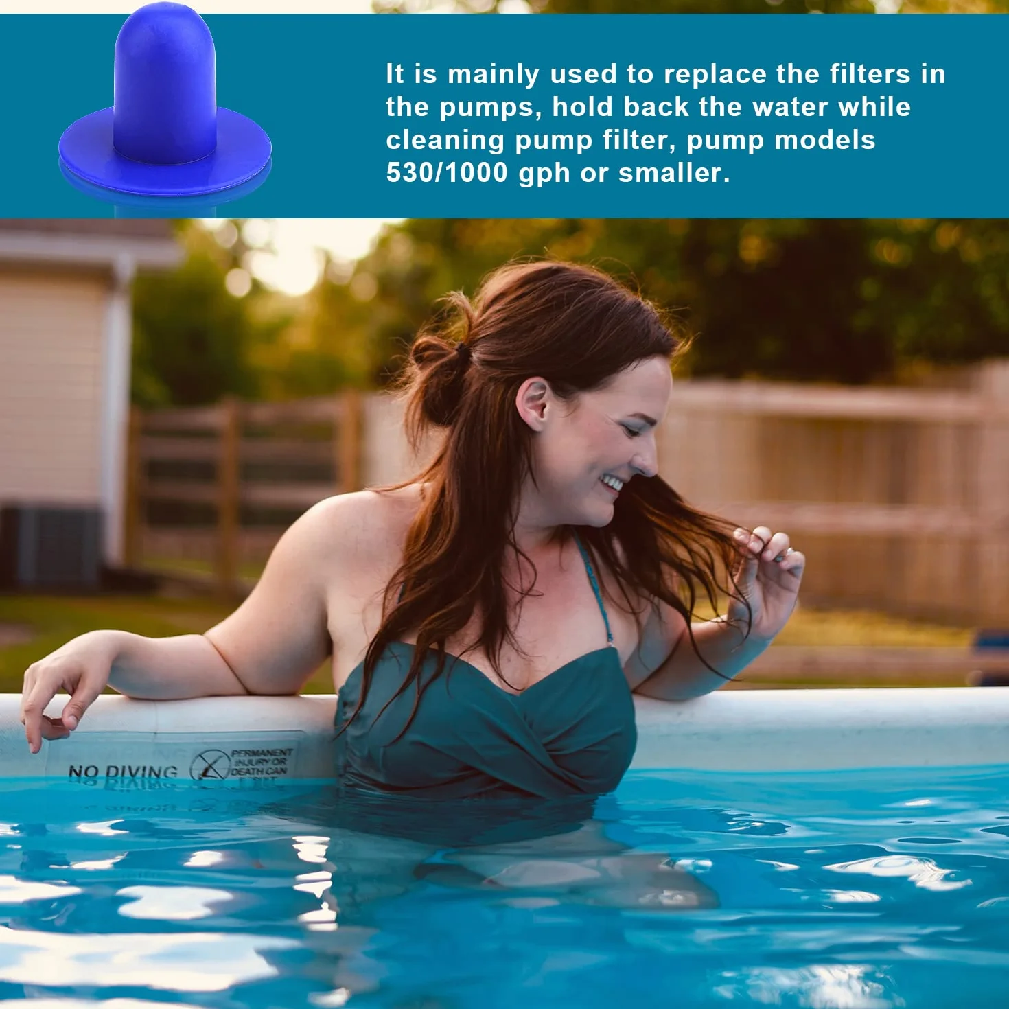 KINBOM Tapón de Piscina, Compatible con y Bestway, Tapón de Tapón de Orificio de Colador de Bomba de Filtro Tapón de Goma para Piscinas sobre el Suelo (2 Piezas, Azul)