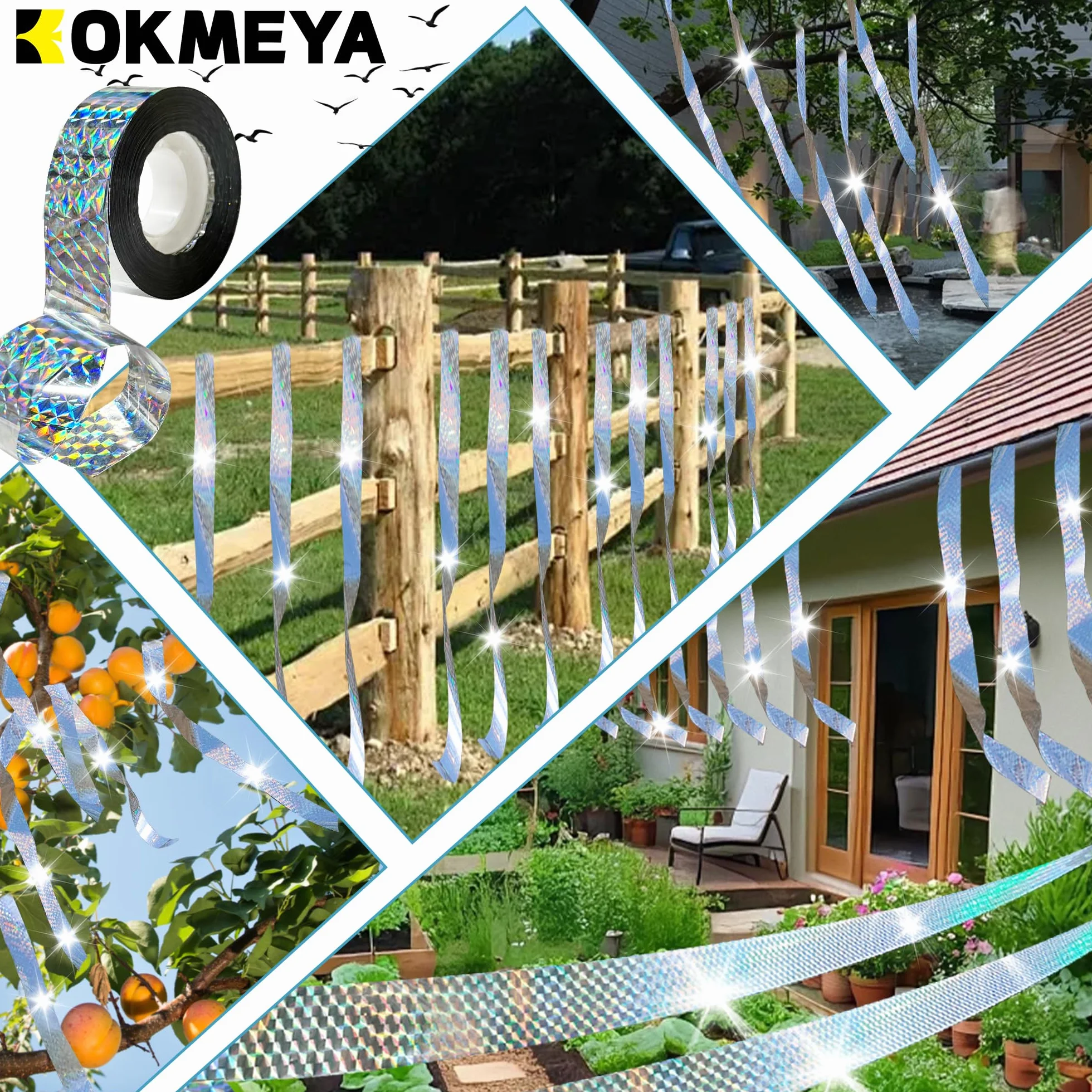 Cintas para Espantar Pájaros 80 m de Cinta Reflejante para Aves, Dispositivo para Asustar Pájaros Cinta de Doble Cara para Asustar a los Pájaros para Casa, Jardín, Patio, Huerto, Exterior