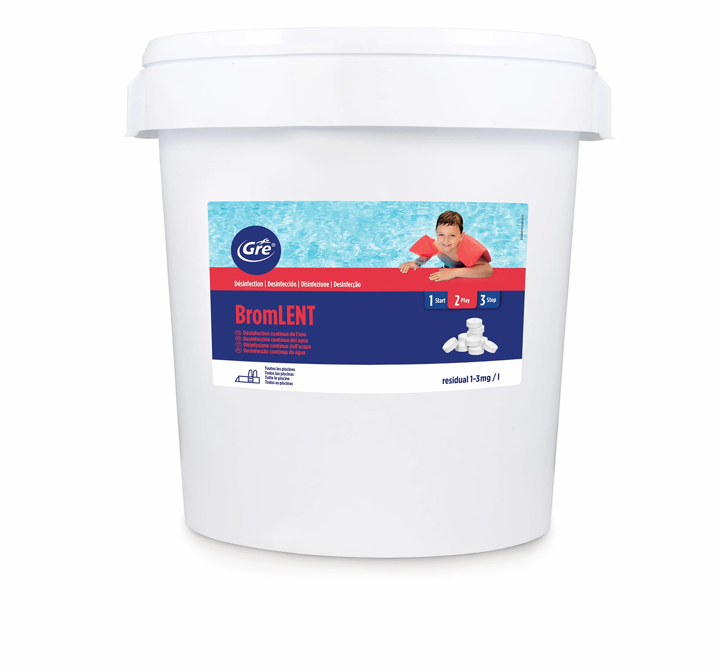 GRE 76024 - Bromo en Pastillas. Desinfección Eficaz para el Agua de la Piscina Libre de Cloro, sin Olores ni Irritaciones. Ideal para Piscinas y Spas – 5 kg