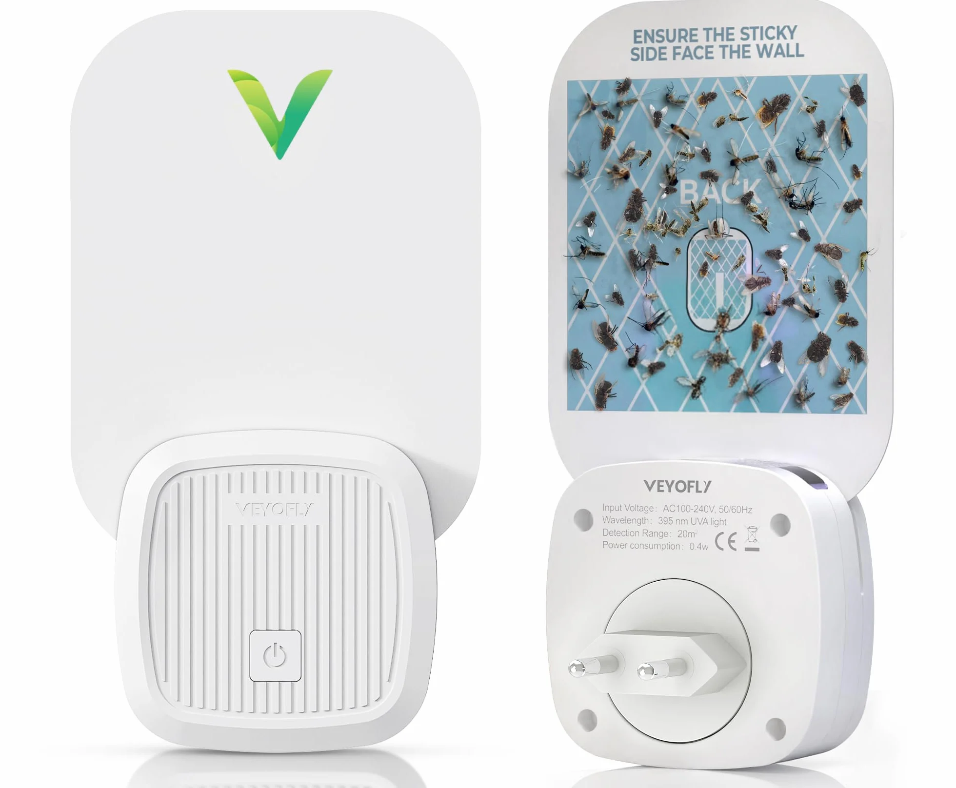 VEYOFLY Trampas para Moscas de la Fruta para Interiores, (1 Dispositivos + 3 Repuestos), Trampa Enchufable para Mosquitos e Insectos Voladores, Luz Atrayente para el Hogar, Capturador de Mosquitos