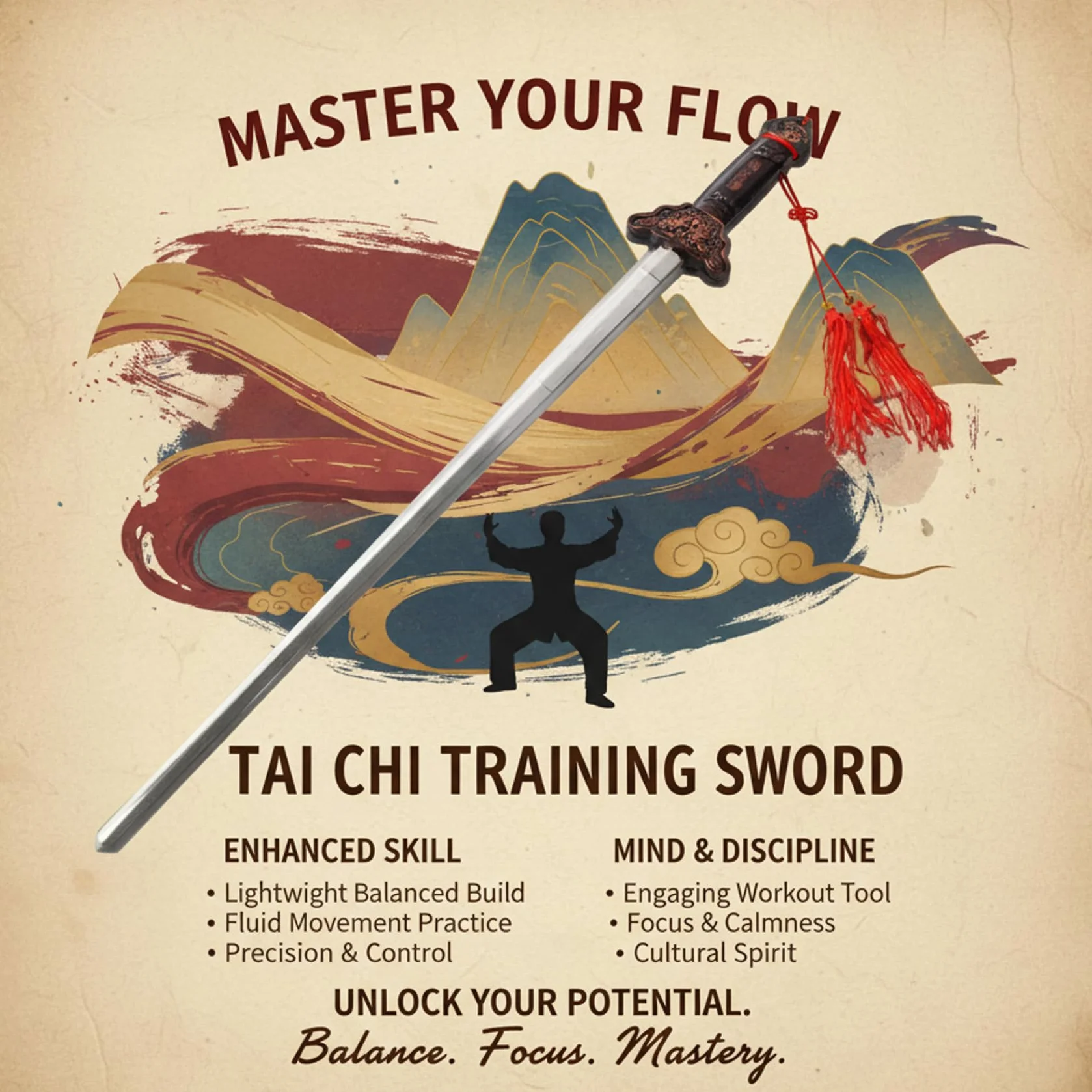 Espada de Tai Chi retráctil de Acero Inoxidable 34 Pulgadas para Artes Marciales