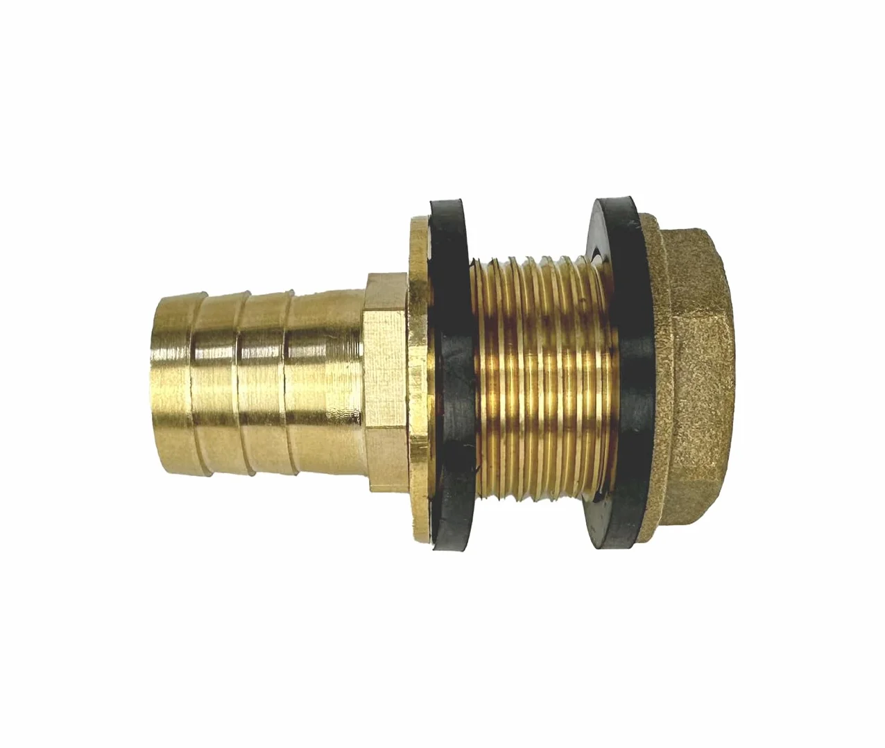 Kit de conector de latón macizo para agua – Rosca hembra de 3/4 pulgadas, rosca macho de 1 pulgada, lengüeta de manguera de 25 mm con sellos y abrazadera – Adaptador de tanque de barril de lluvia a