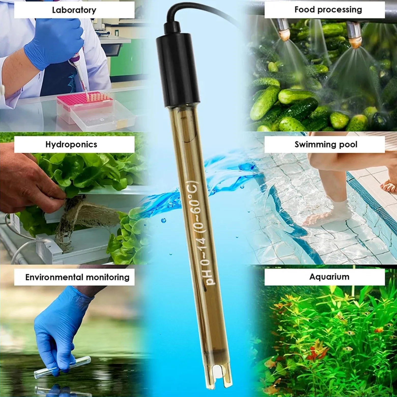 Sonda de pH for piscinas con conector BNC de 50 ohmios, cable de 200 cm, for hidroponía y acuarios. Incluye sonda for medir el pH del agua.