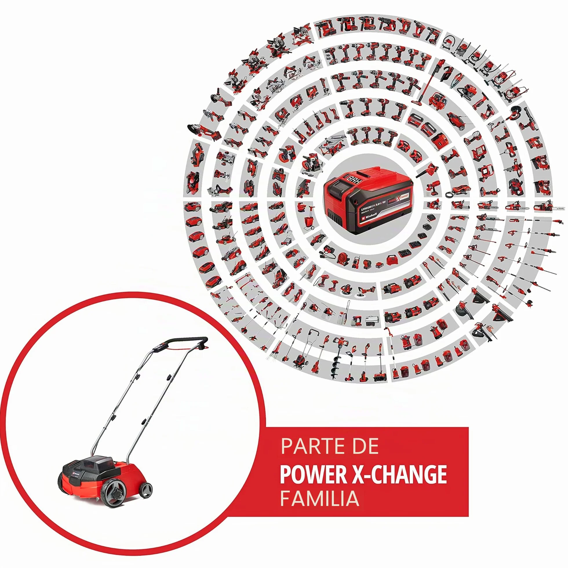 Einhell Escarificador/aireador inalámbrico - GC-SC 36/31 Li PXC. Combinada 3 en 1, motor de bobinado en serie, unidad de corte con rodamiento de bolas, suministrada sin batería y cargador