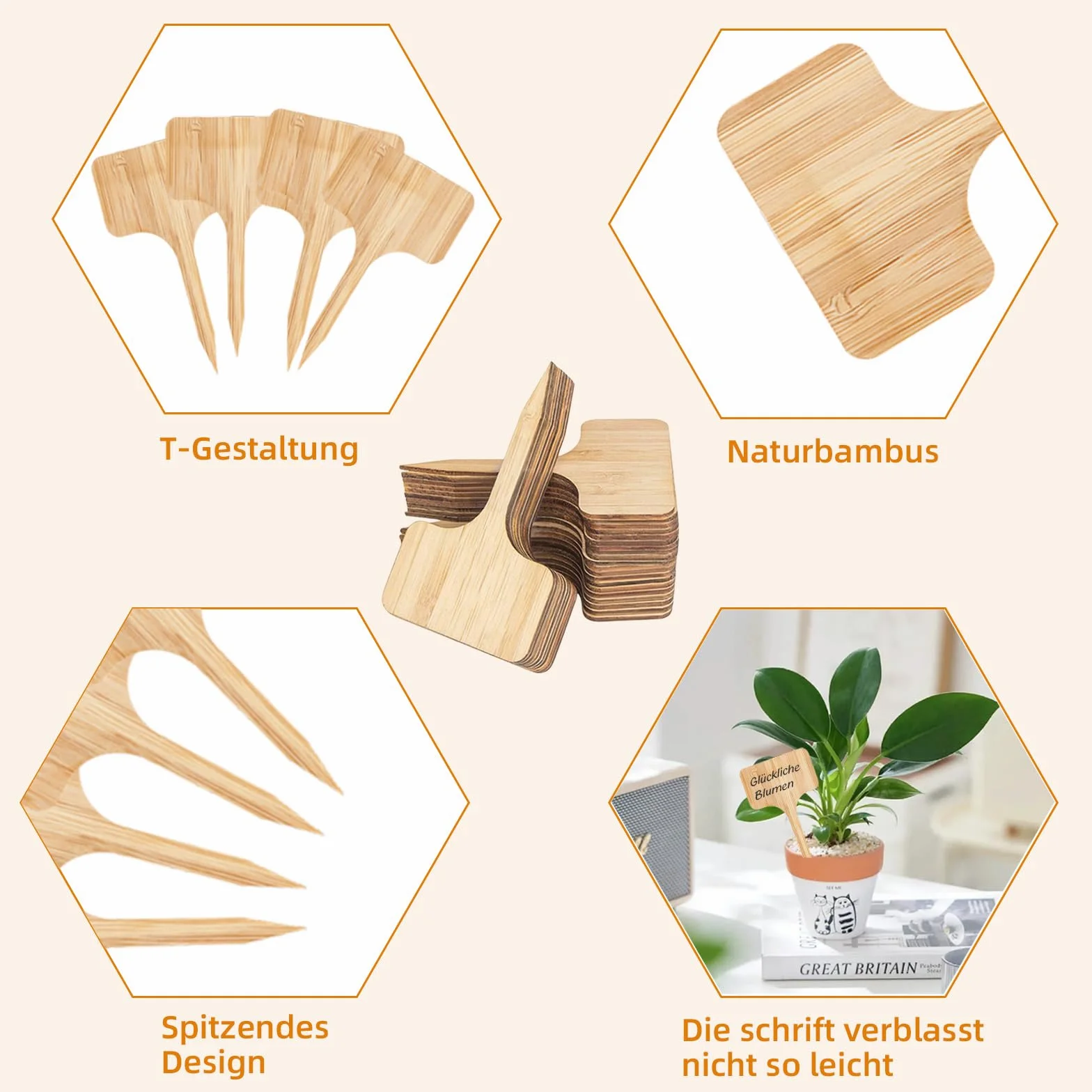 Juego de 40 carteles ecológicos para plantas con forma de T, de bambú, diseño duradero para exteriores