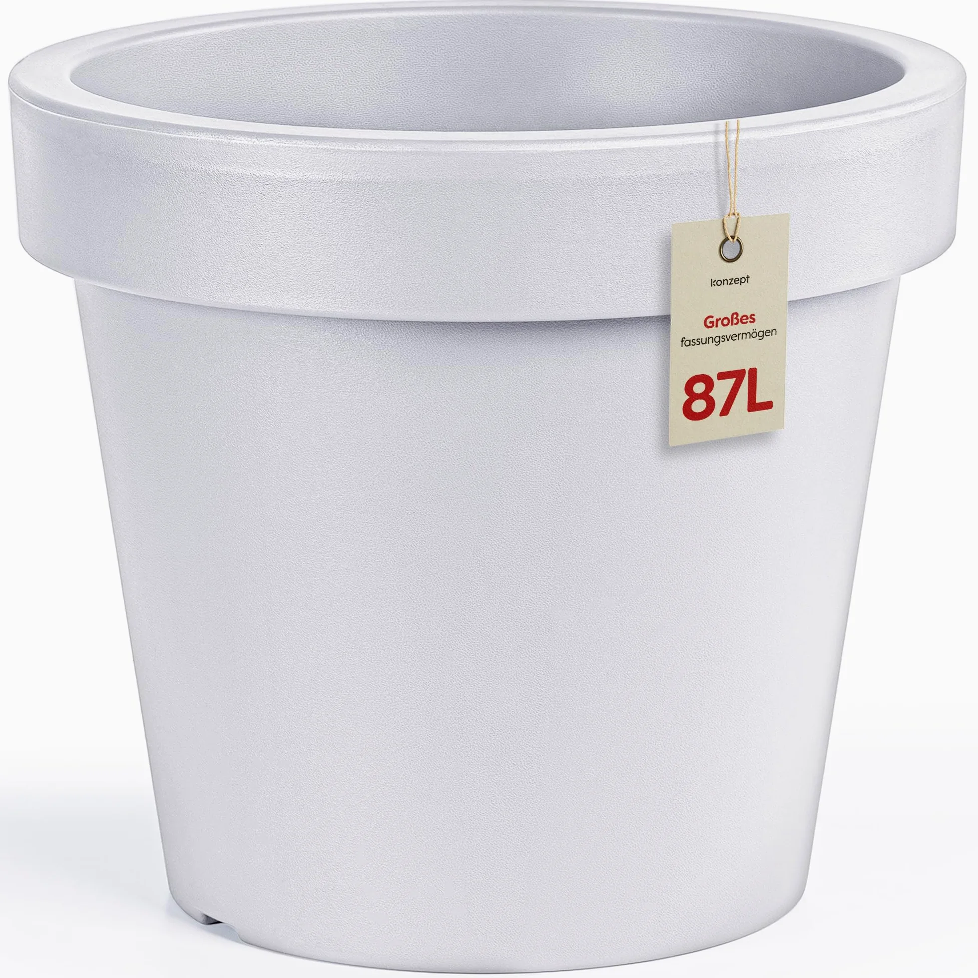 KONZEPT Macetero de 58 cm de diámetro, altura de 52 cm – Macetero grande exterior 87 L en forma cónica, macetero exterior robusto y estable de plástico, resistente a los rayos UV y a las heladas, para