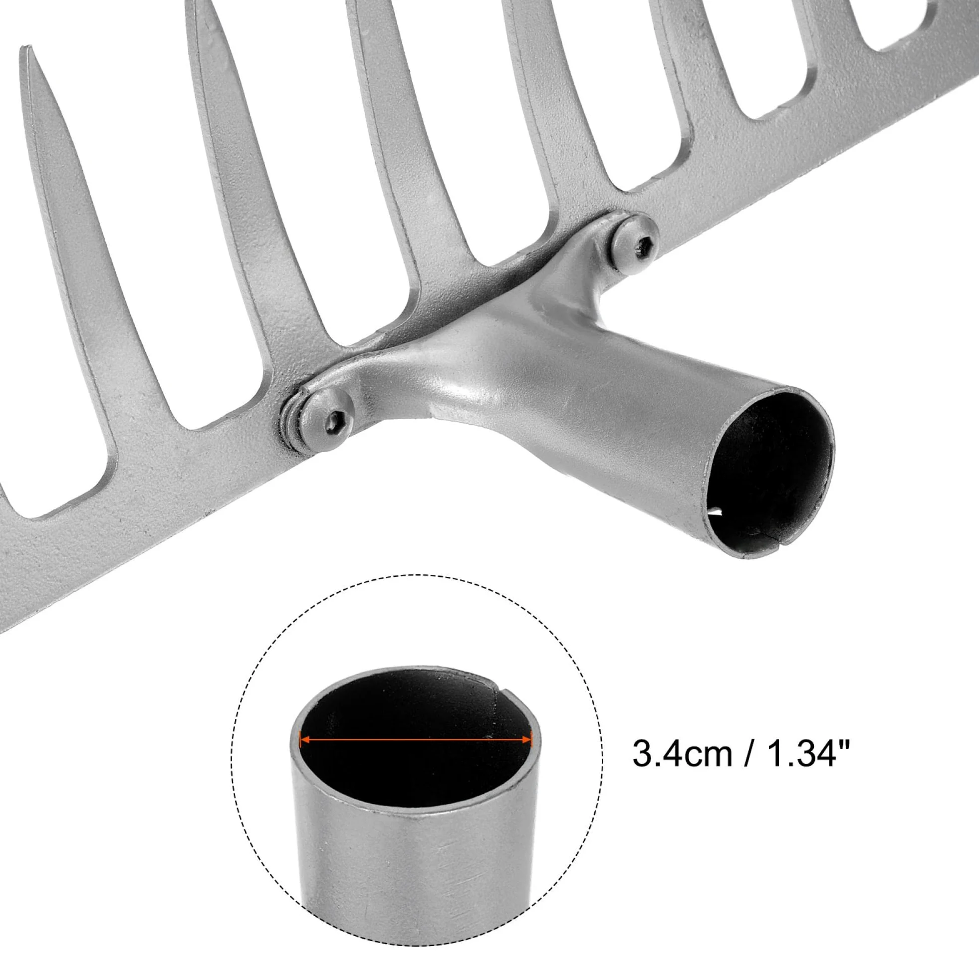 uxcell Cabezal de rastrillo de jardín de 9 dientes, acero galvanizado al manganeso para jardín, granja, patio, sin manga, cabeza de rastrillo dura, tono plateado