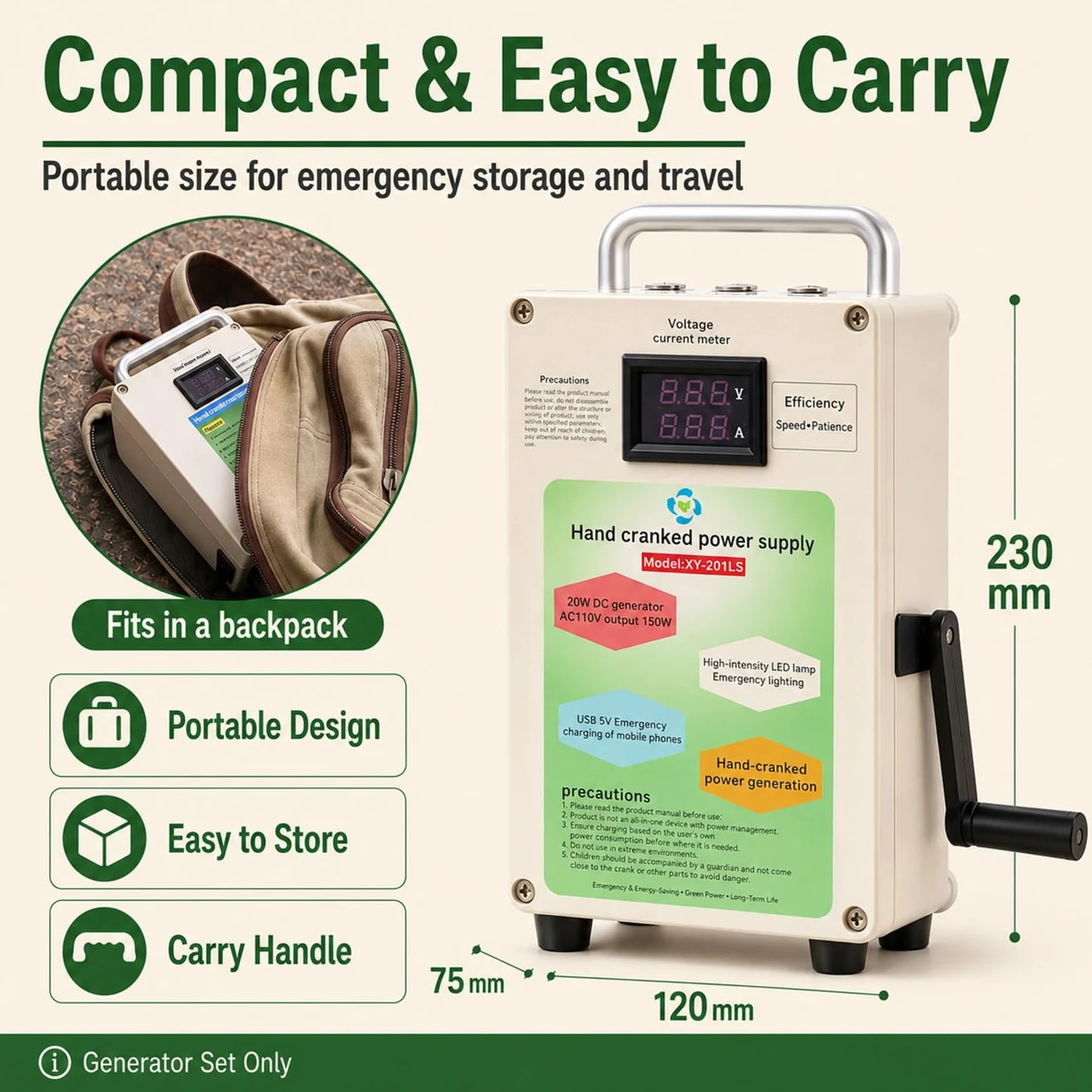 Cargador a Manivela Portátil 150W Estación de Energía Generador Urgente | Equipo Manual Dinamo USB Teléfono Supervivencia Camping Exterior, Fuente Energía Rápida Confiable de Campo