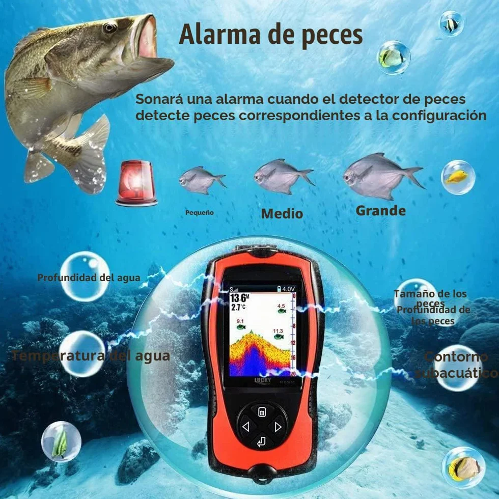 LUCKY Buscador de Peces Portátil con Sensor Sonda Transductor Pantalla LCD Ecosonda para Pesca en Hielo y Mar