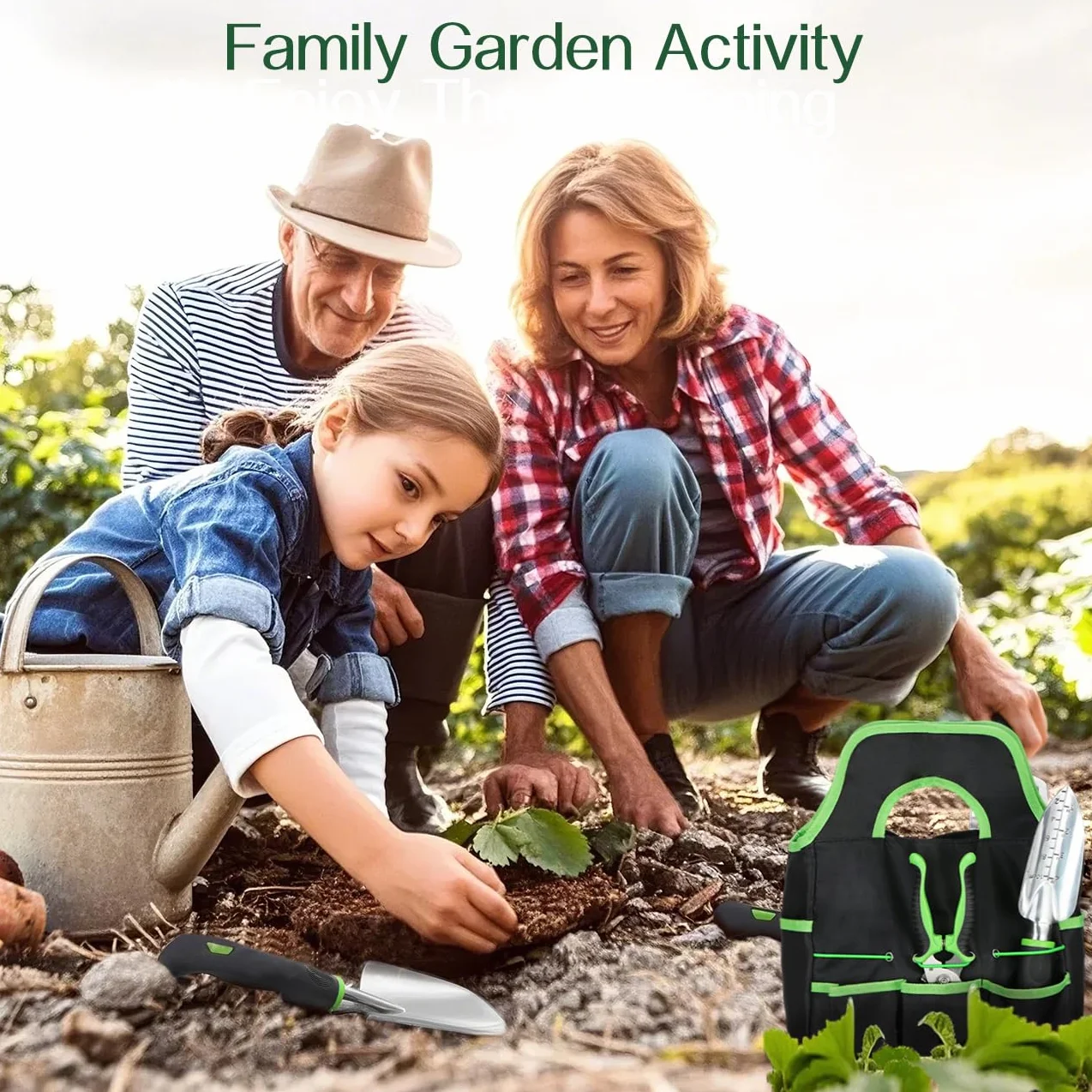 Housolution Juego de Herramientas de Jardín, 8 PCS, Kit de Herramientas de Mano de Jardinería, Suministros de Jardinería de Aleación de Aluminio Resistente con Mango, Bolsa de Almacenamiento, Verde